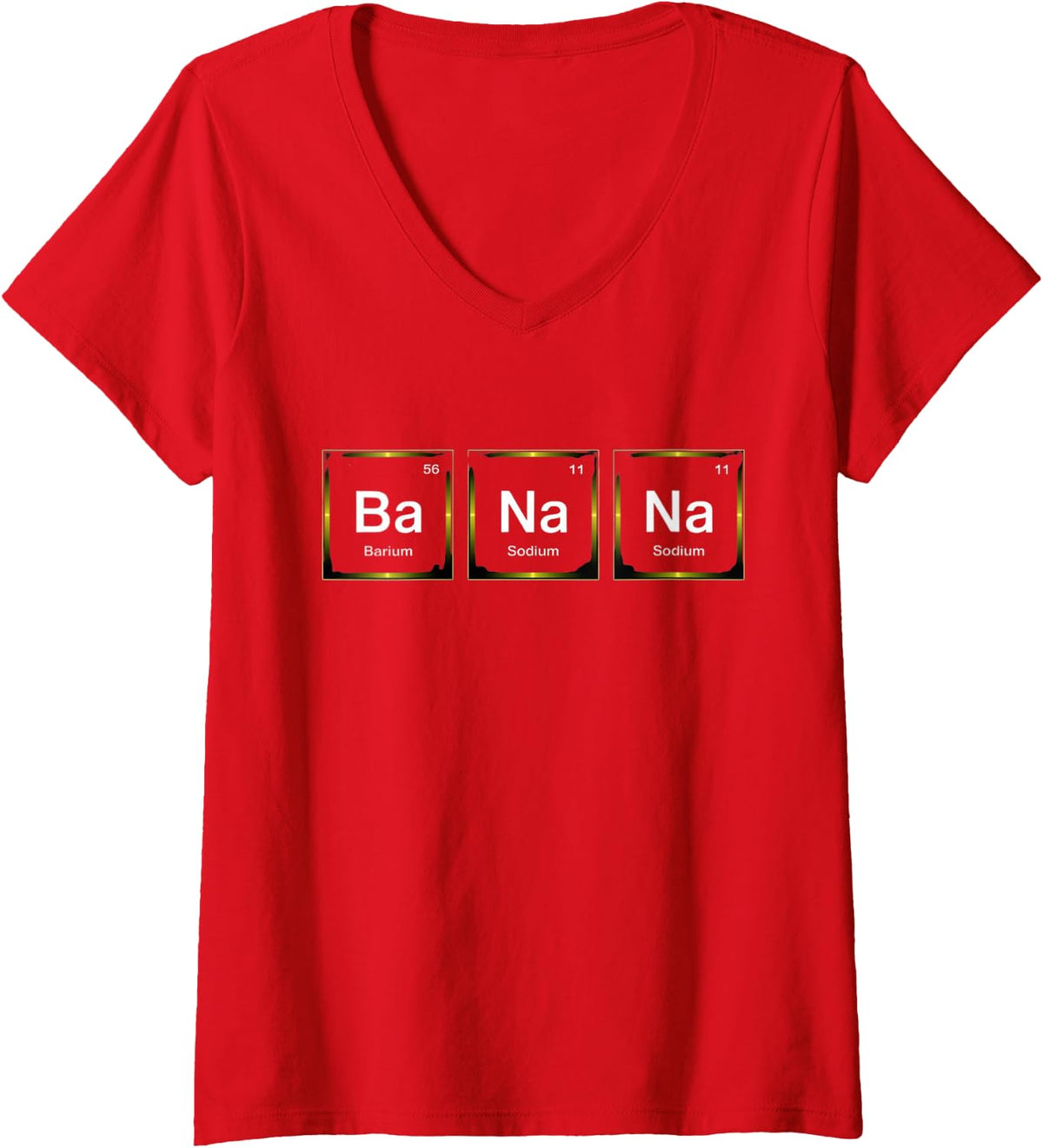 Women's Funny Chemistry Yellow Banana Periodic Table Food Lover V-Neck T-Shirt - Red