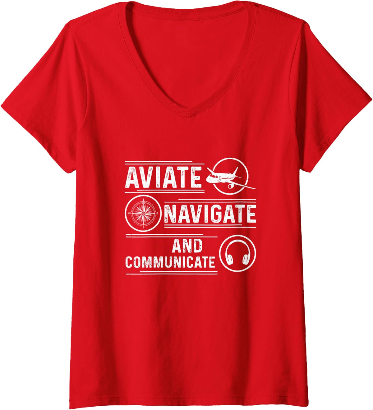 Women's Fly, Navigate and Communicate Aviation V-Neck T-Shirt - Red