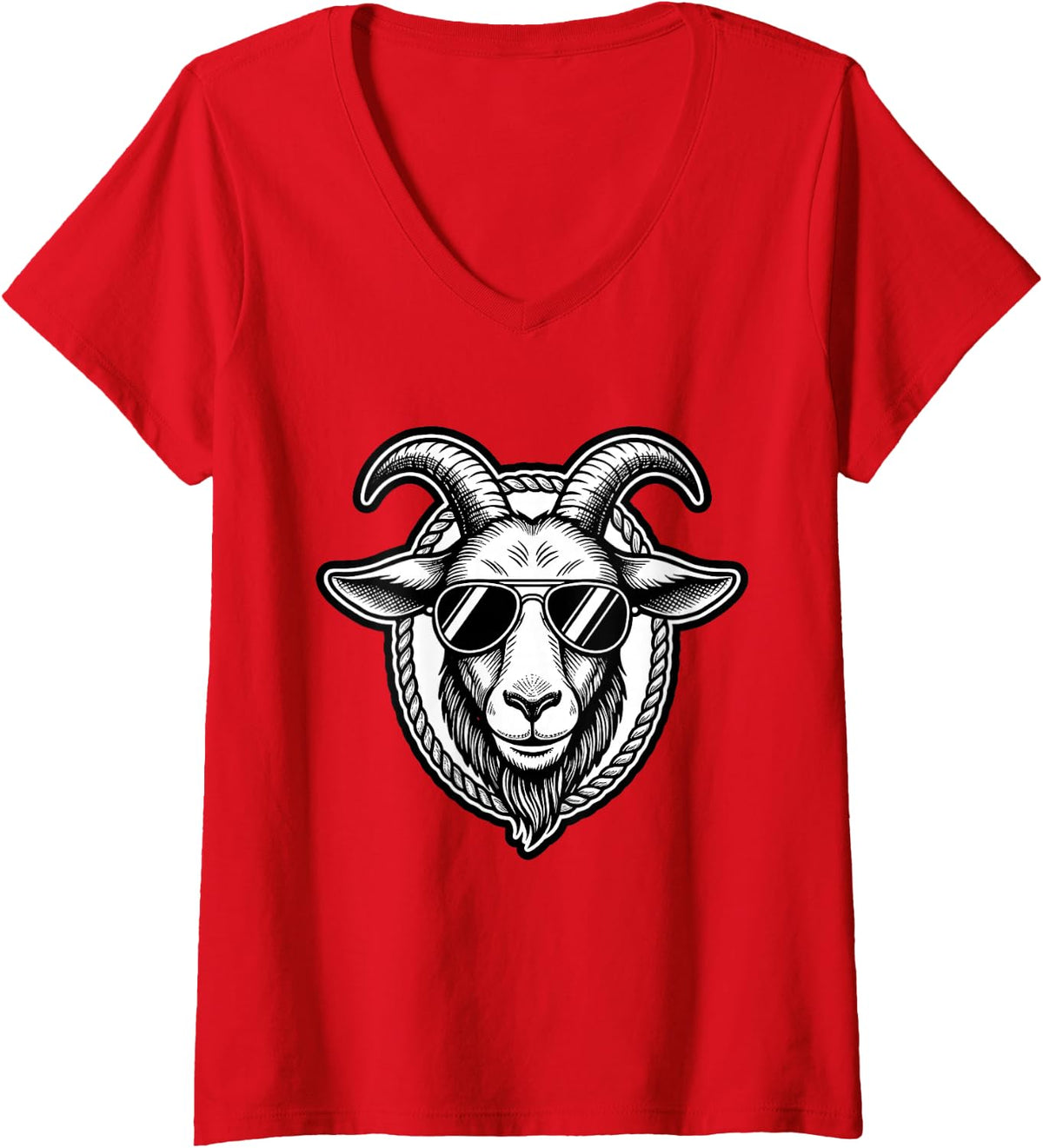 Women's Cool Goat Sunglasses Farm Animal Goat Lover V-Neck T-Shirt - Red