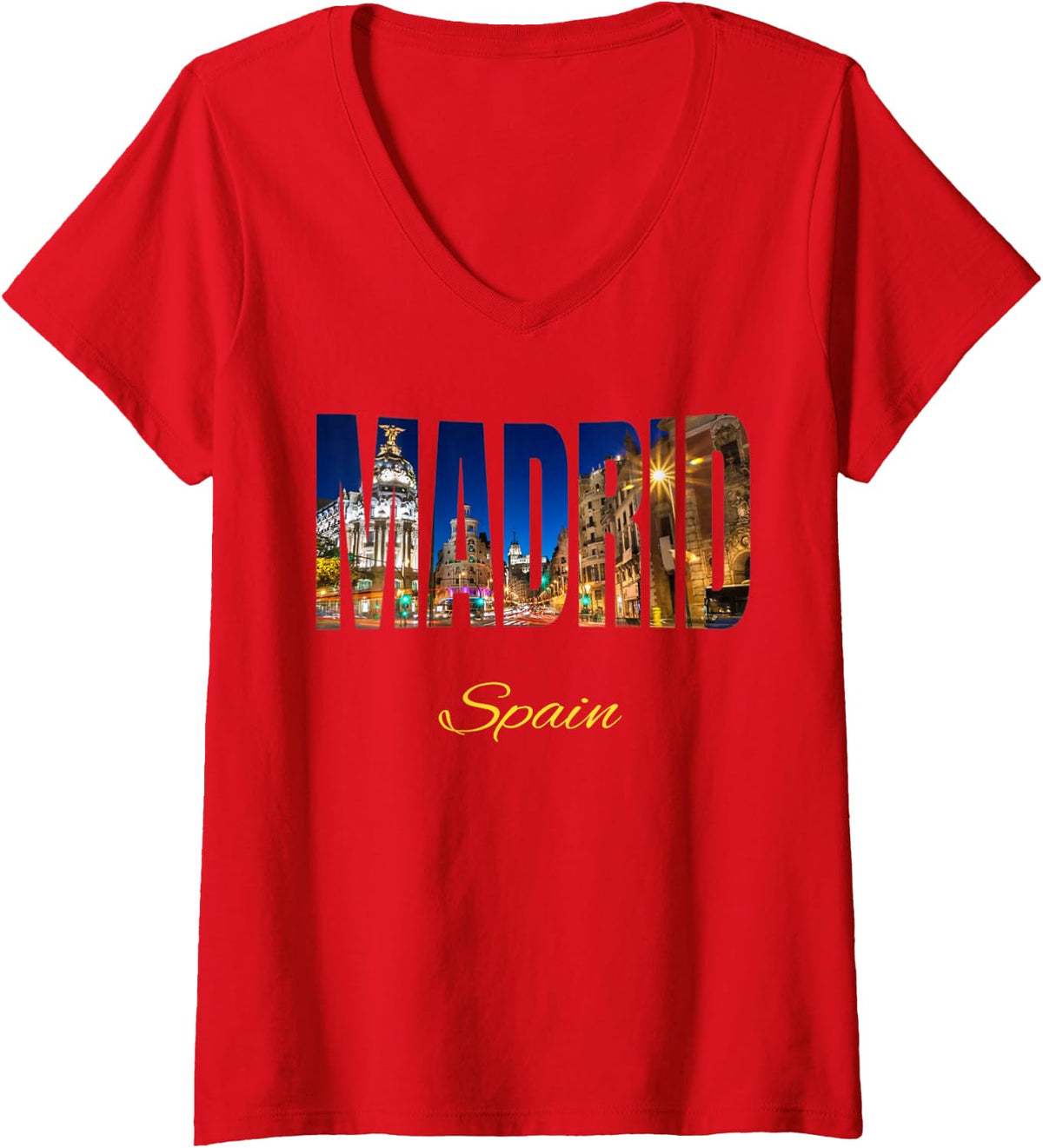 Women's Madrid Spain V-Neck T-Shirt - Red