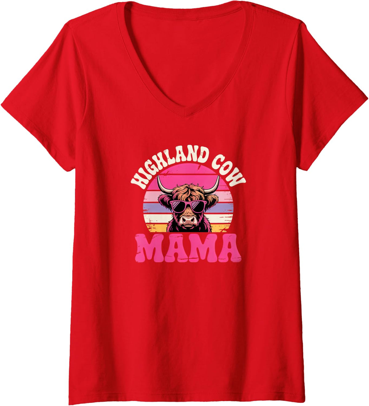Women's Highland Cow Mama V-Neck T-Shirt - Red