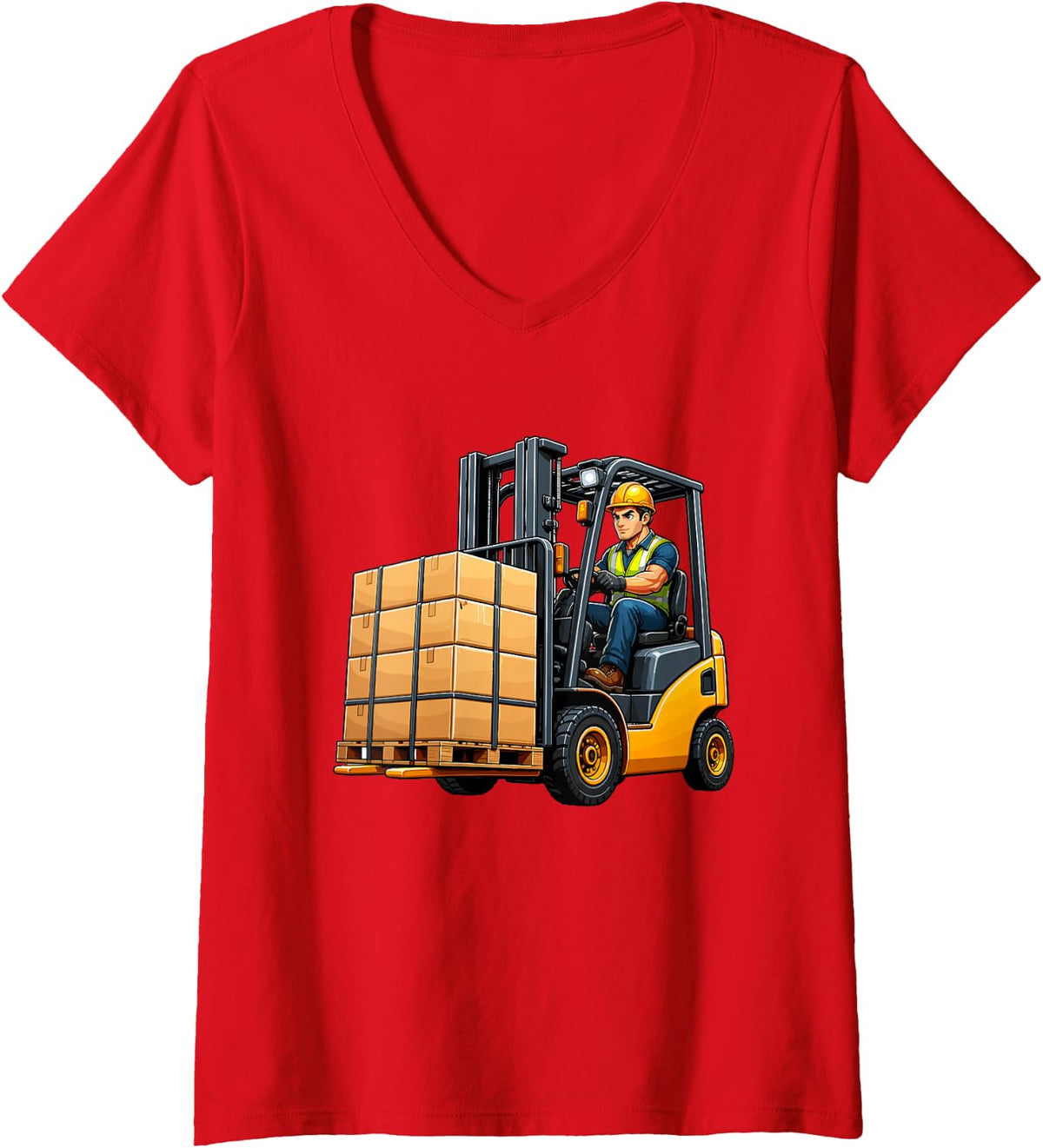 Women's Warehouse Worker Forklift Driver Pallet Loader V-Neck T-Shirt - Red