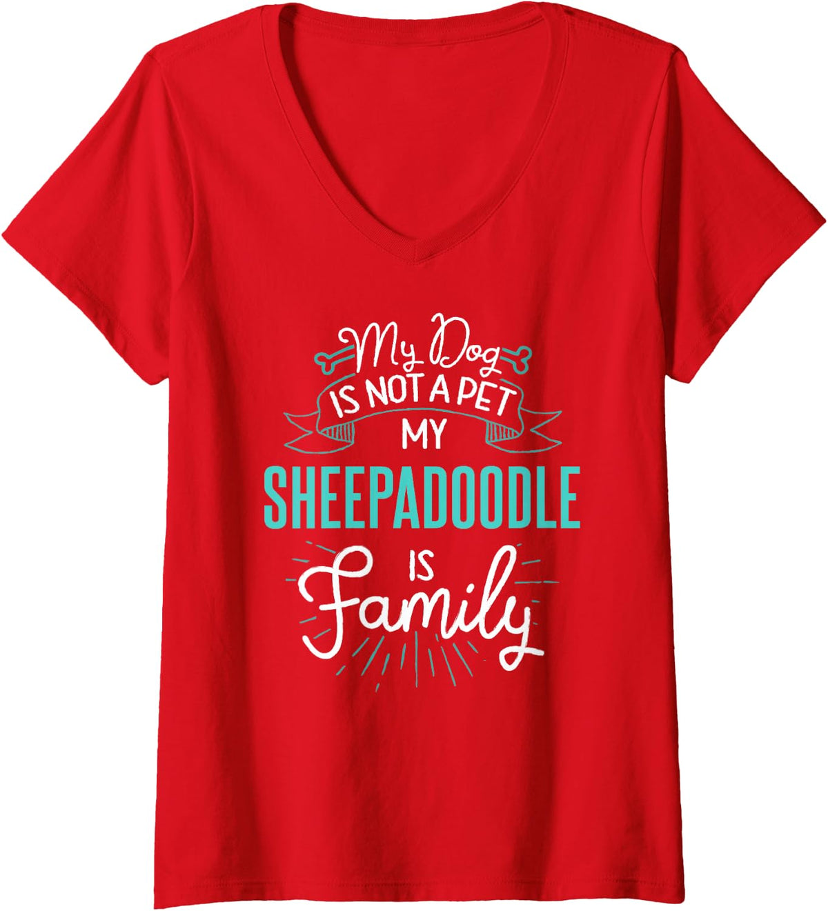 Women's Cute Sheepadoodle Design Family Dog Giftn V-Neck T-Shirt - Red
