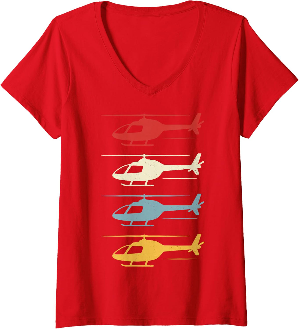 Women's Vintage Helicopter Pilot Aviation Flight Aircraft Flying V-Neck T-Shirt - Red