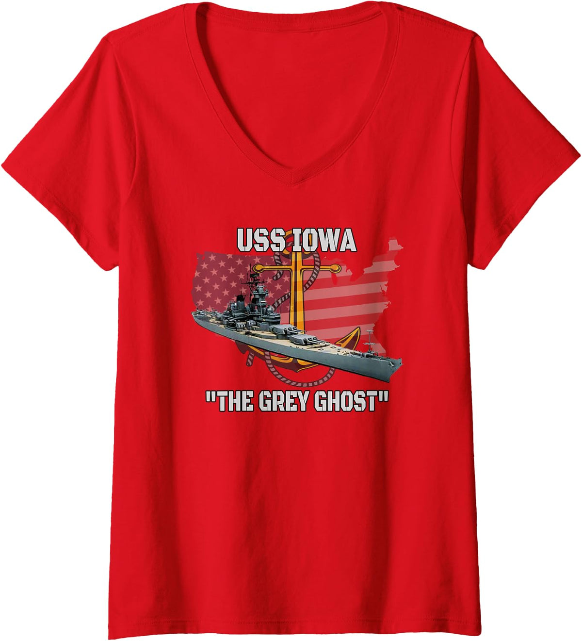 Women's USS Iowa Battleship Veterans Day Warship BB-61 Father's Day V-Neck T-Shirt - Red