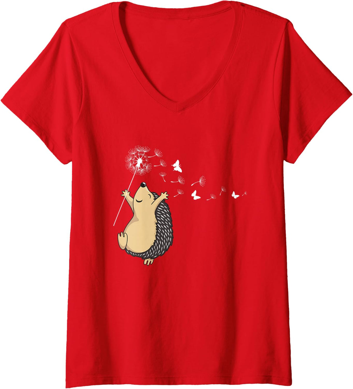 Womens Hedgehog V-Neck T-Shirt - Red