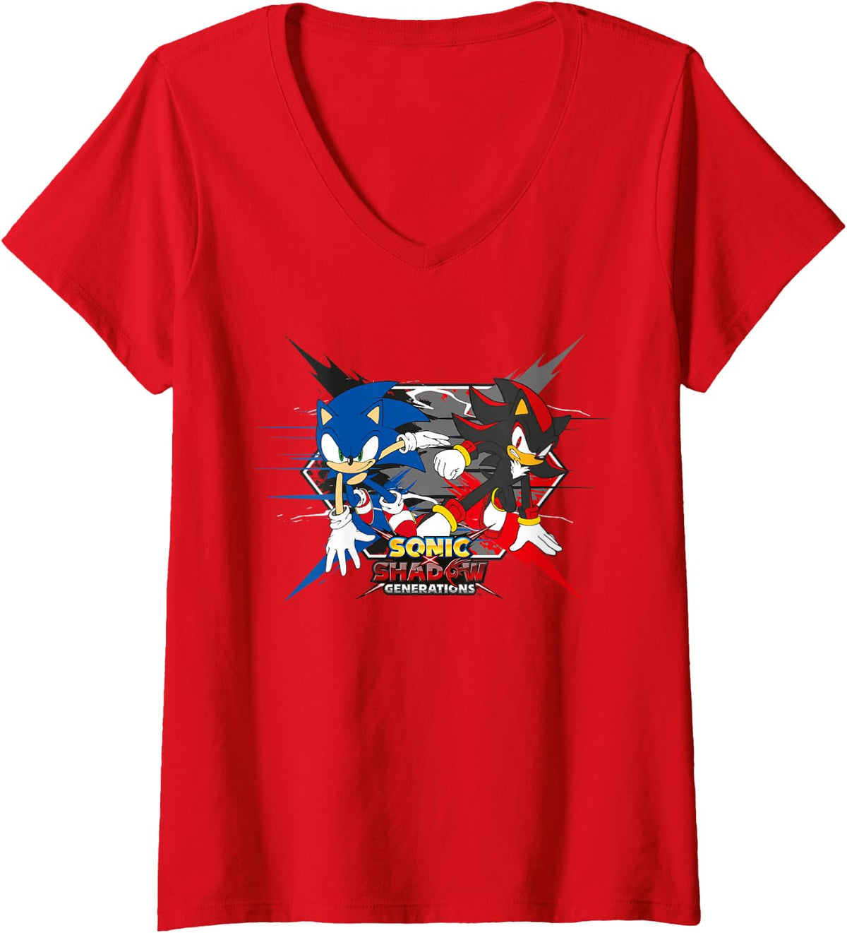 Womens Sonic the Hedgehog, Sonic X Shadow Generations - Crossing V-Neck T-Shirt - Red