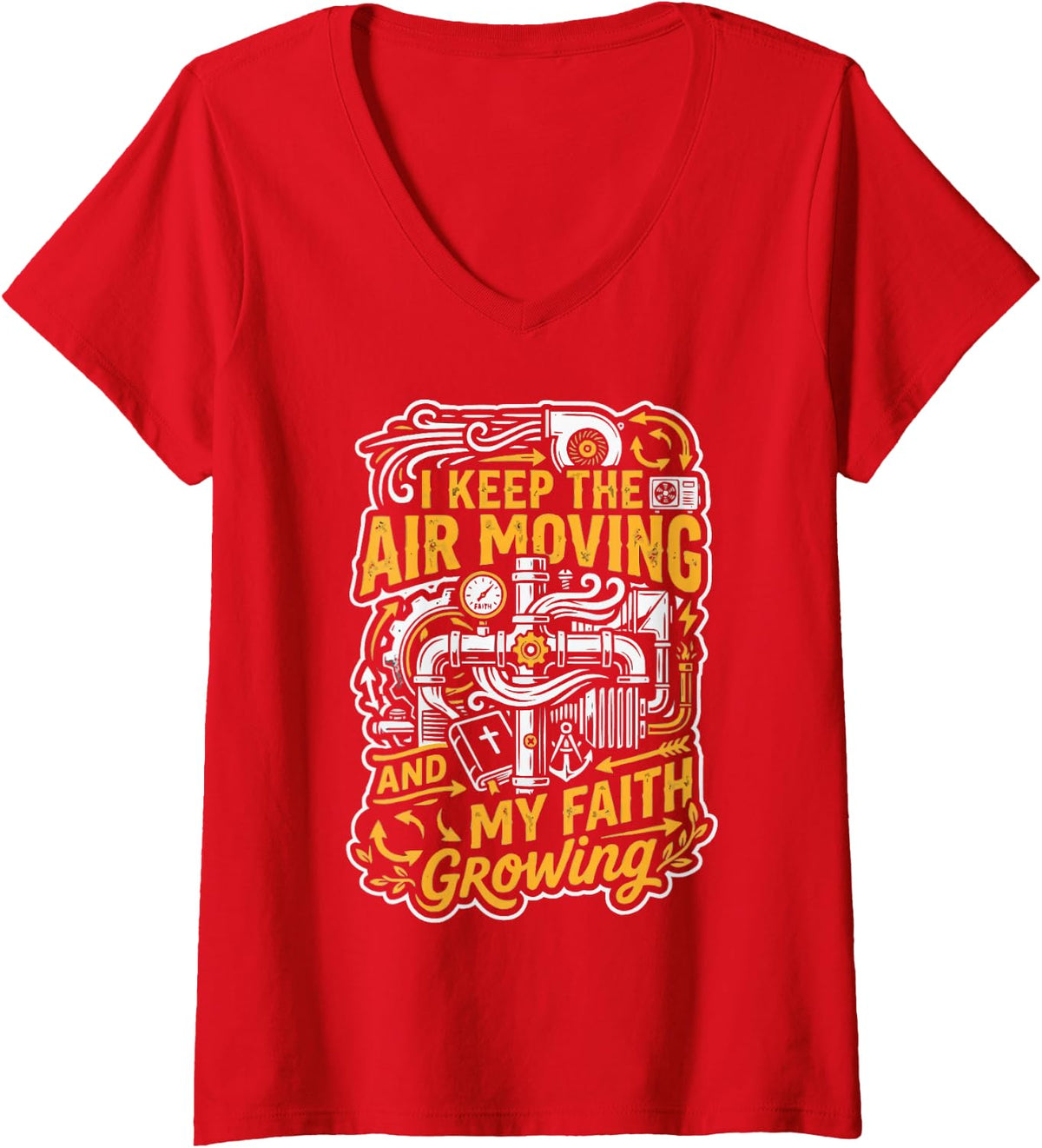 Women's Christian HVAC Tech Jesus Christ Air Conditioning V-Neck T-Shirt - Red