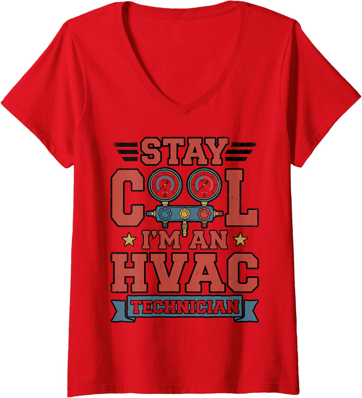 Women's Stay Cool I'm an HVAC Tech's Technician HVAC Installer Tee V-Neck T-Shirt - Red