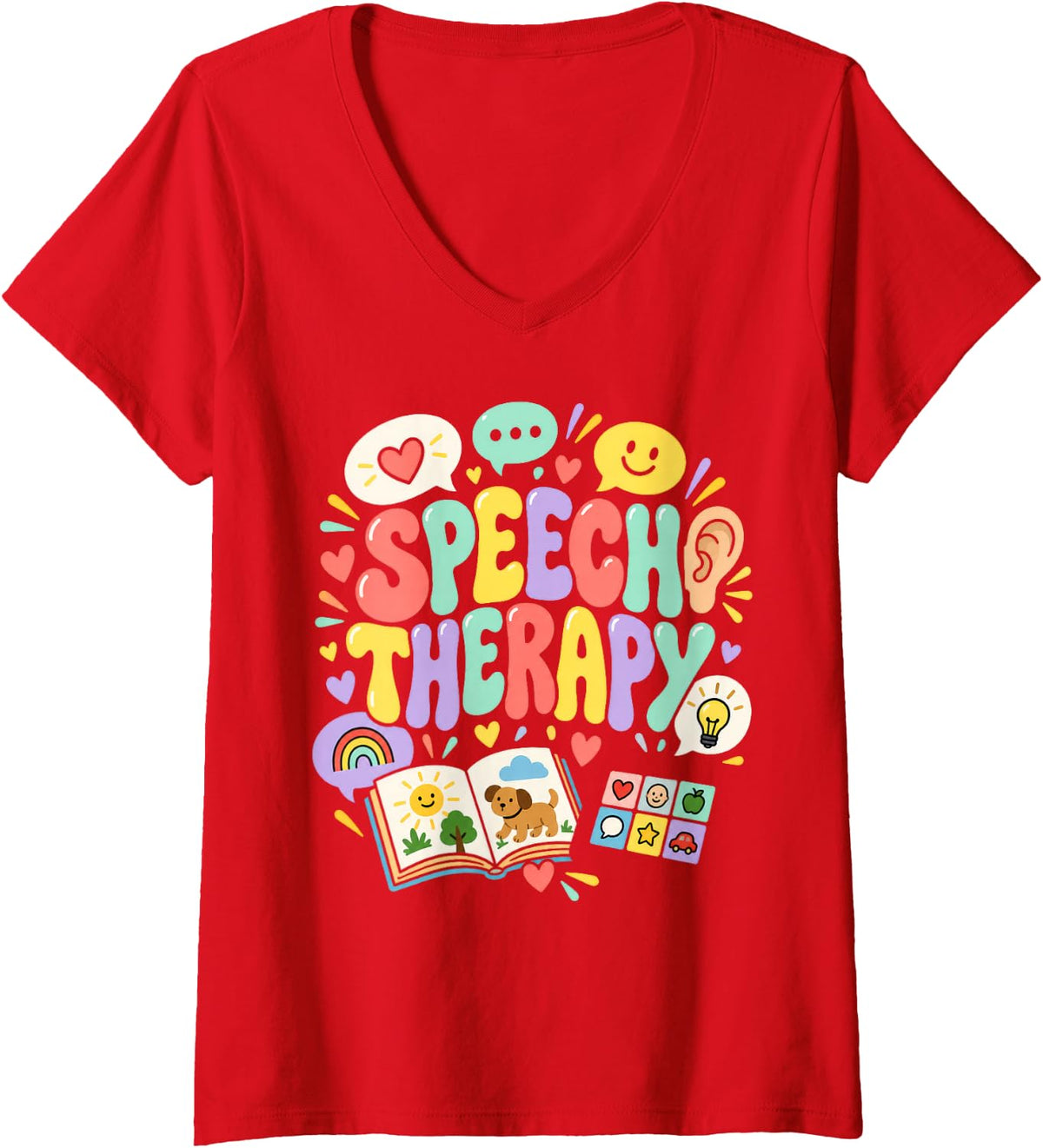 Women's Speech Therapy Communication Skills Language Learning V-Neck T-Shirt - Red