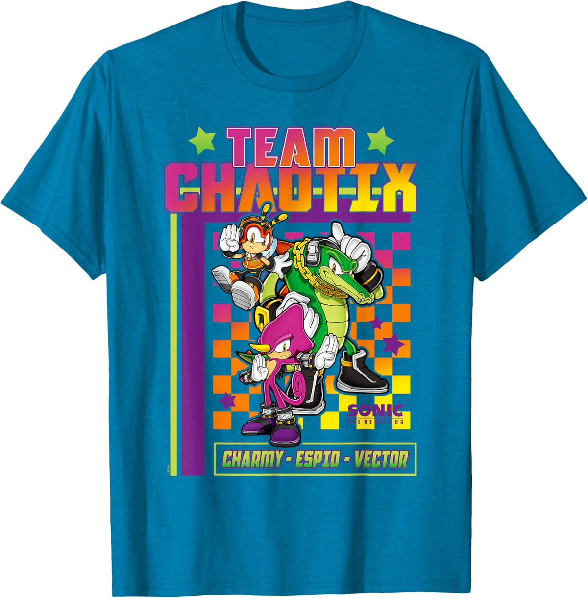 Sonic The Hedgehog Team Chaotix Charmy Espio Vector Logo T-Shirt - Sapphire Blue