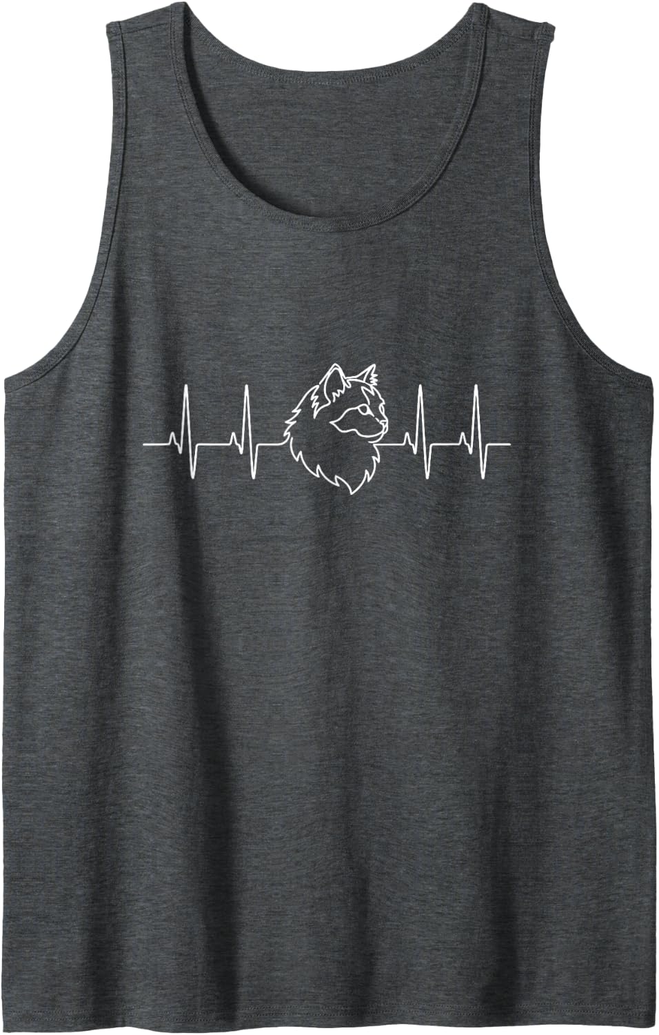 Cat Heartbeat EKG Pulse Fluffy Longhair Cat Maine Coon Sleeveless Tank Top - Dark Heather Grey