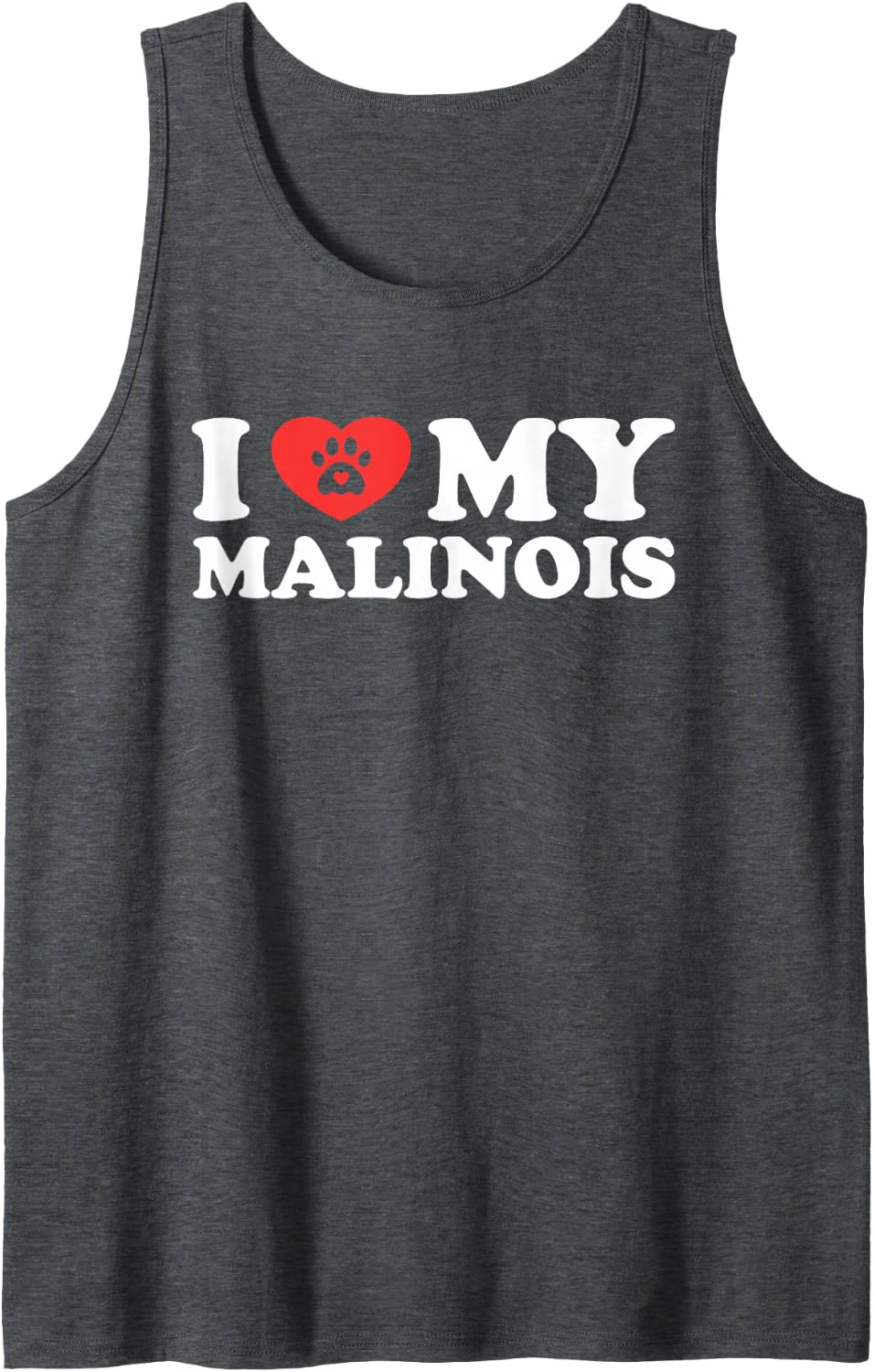 I Love My Malinois Dog Paw with Heart Sleeveless Tank Top - Dark Heather Grey