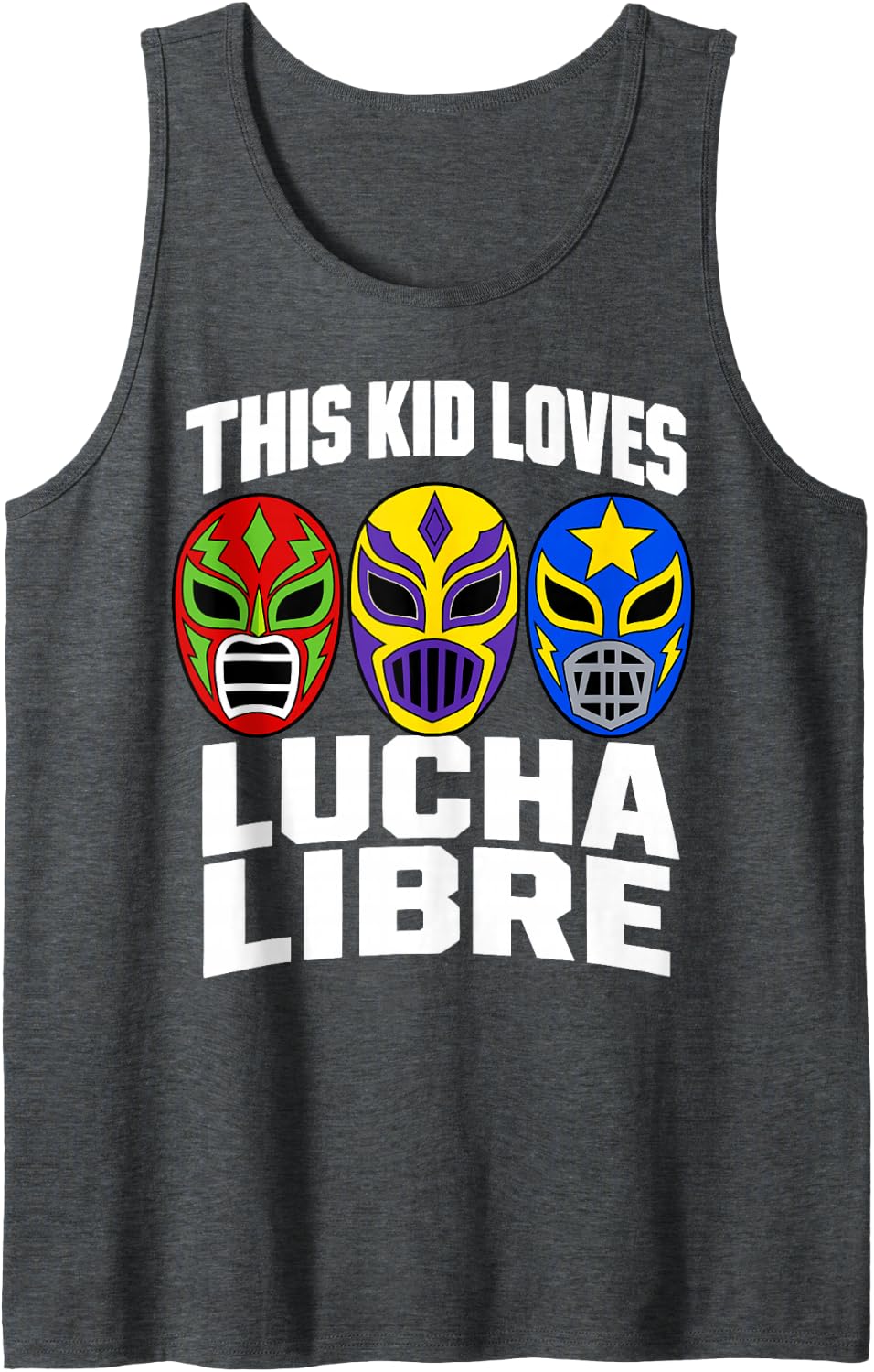 Kid Loves Lucha Libre Mexican Wrestler Mask Wrestling Sleeveless Tank Top - Dark Heather Grey