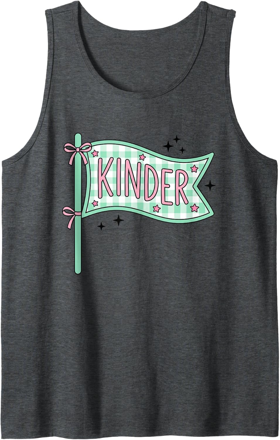 Kinder Back to School Kindergarten Teacher Pennant Sleeveless Tank Top - Dark Heather Grey