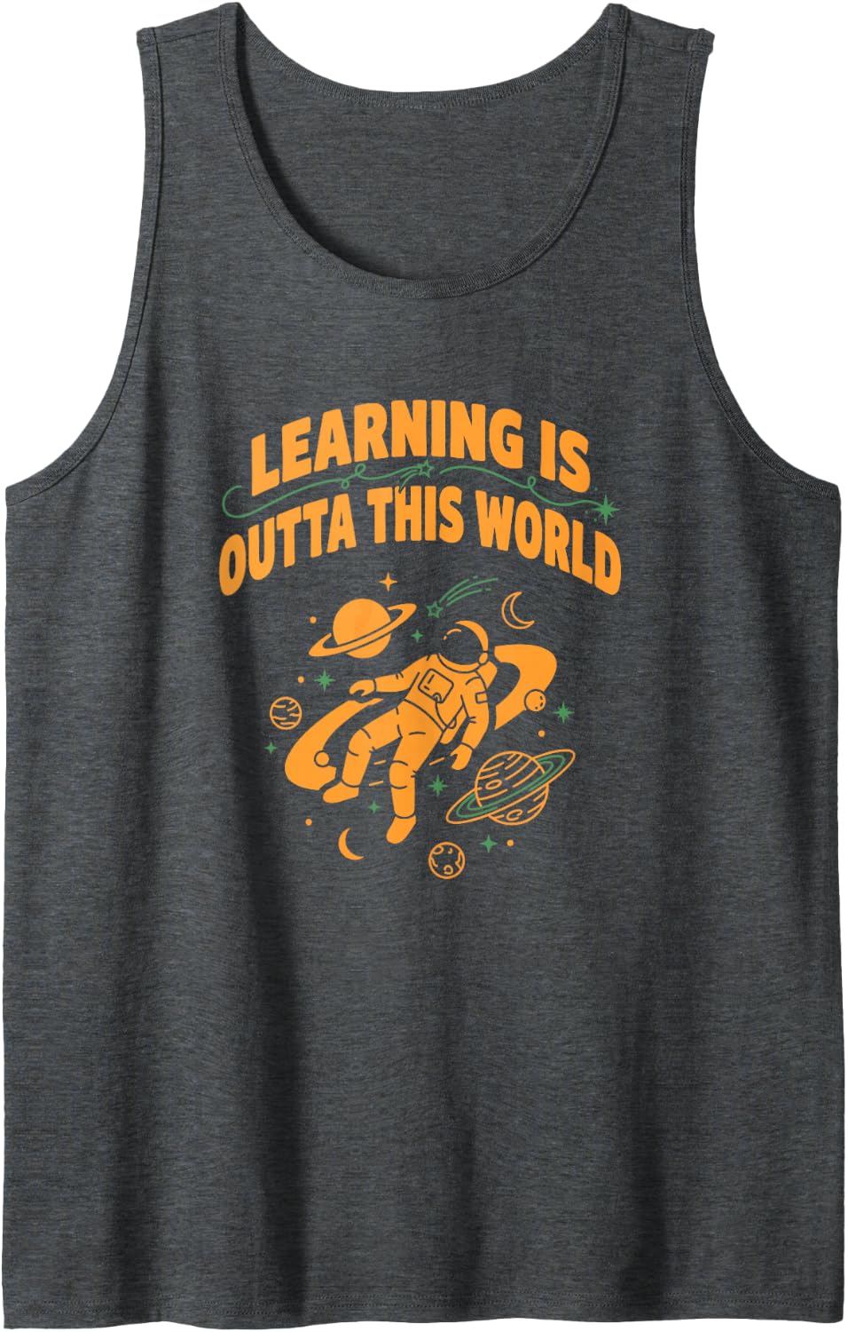 Teacher Learning is Outta This World Space Sleeveless Tank Top - Dark Heather Grey