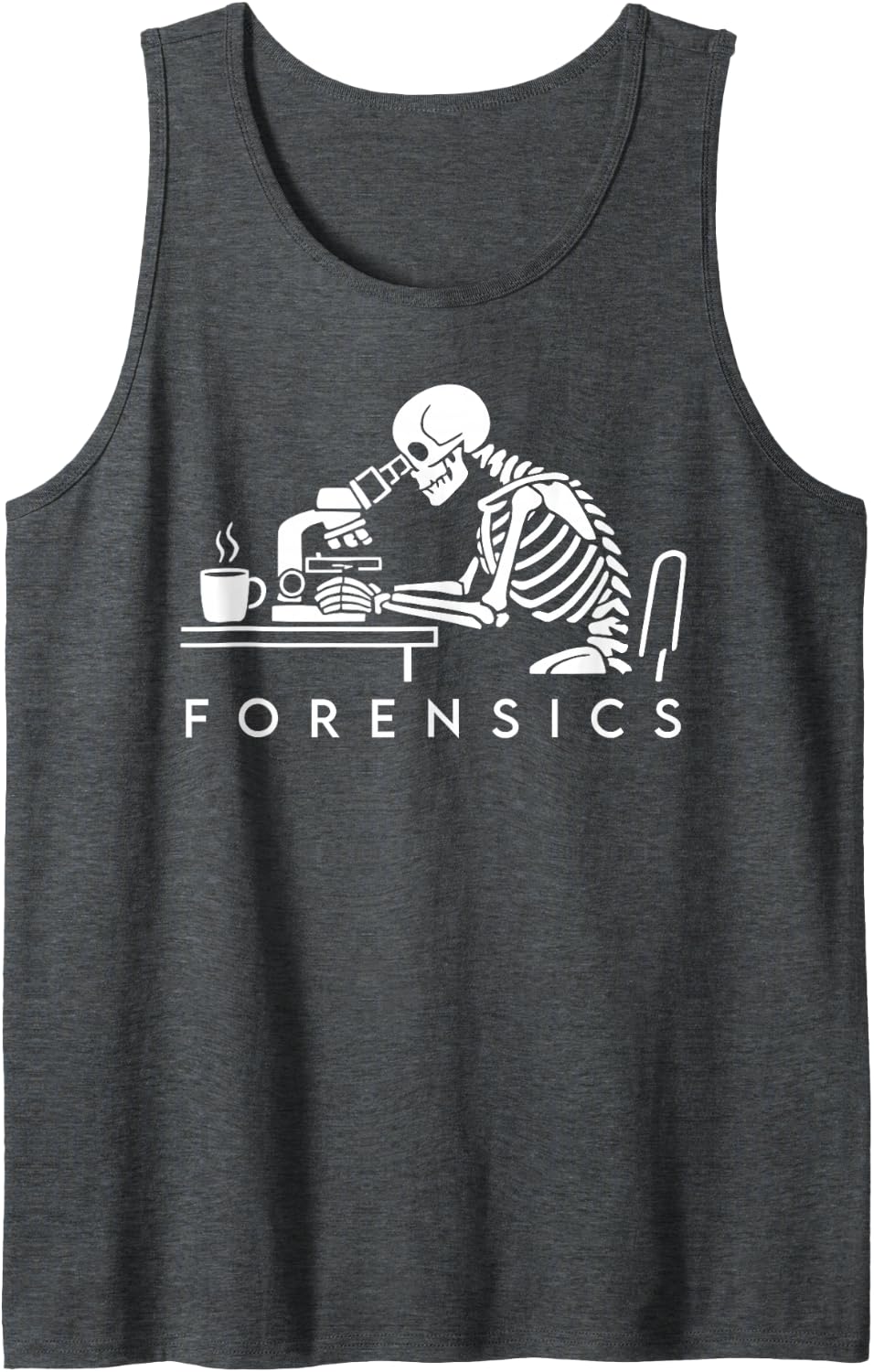Retro Forensic Scientist Skeleton Microscope Science Teacher Sleeveless Tank Top - Dark Heather Grey