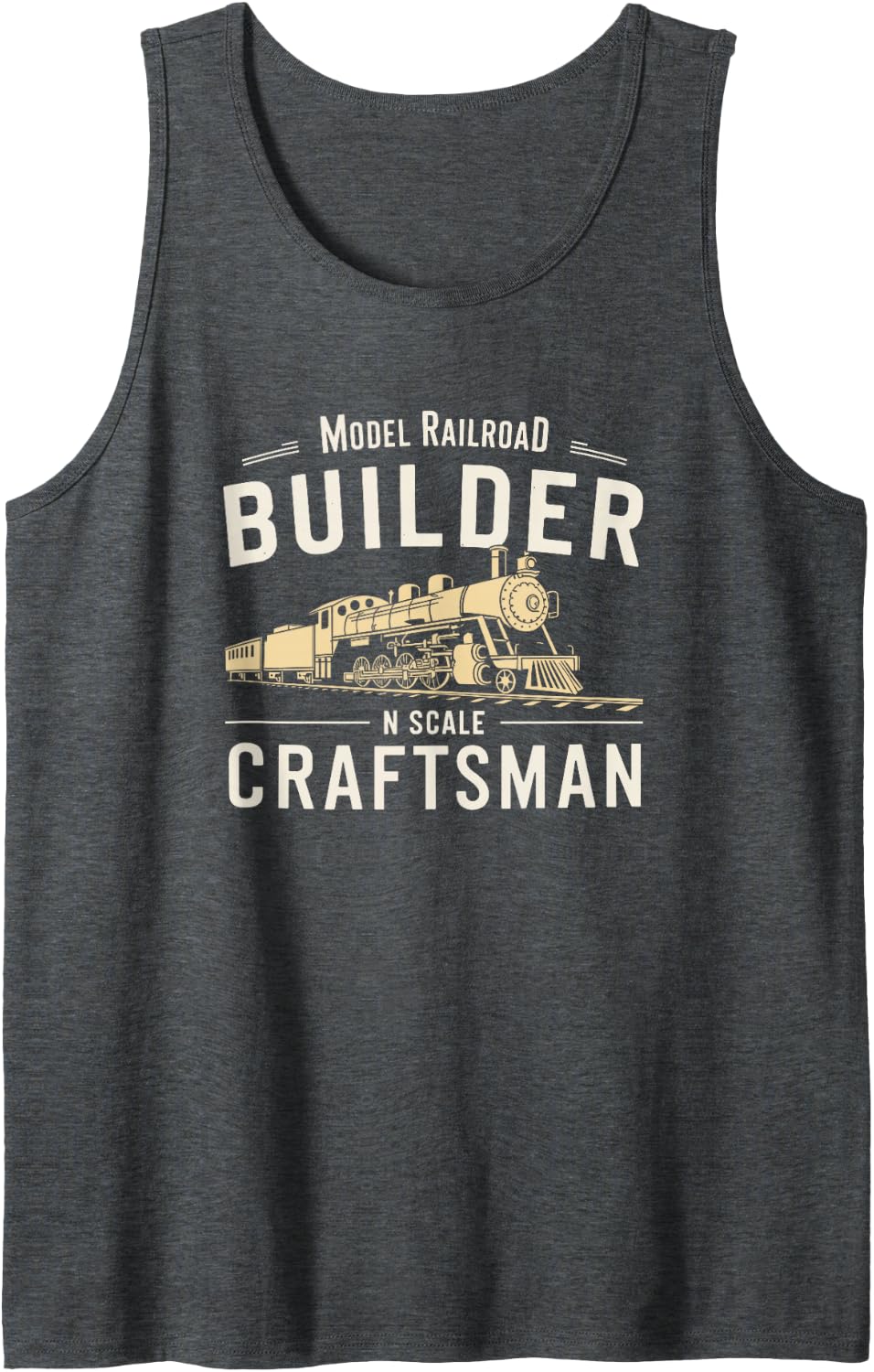 N Scale Model Railroad Builder Train Hobby Sleeveless Tank Top - Dark Heather Grey