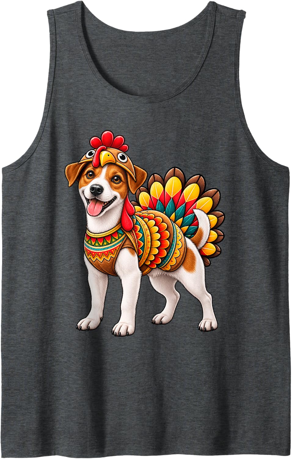 Funny Jack Russell Terrier Turkey Costume Thanksgiving Dog Sleeveless Tank Top - Dark Heather Grey