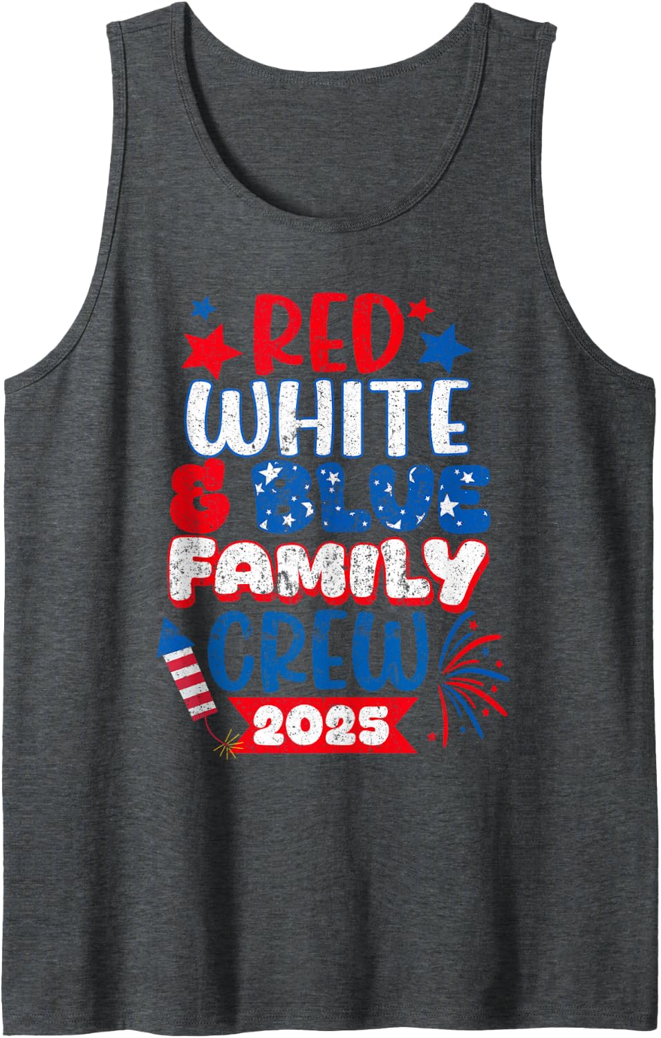 Red White and Blue Family Crew 2025 4th of July Sleeveless Tank Top - Dark Heather Grey
