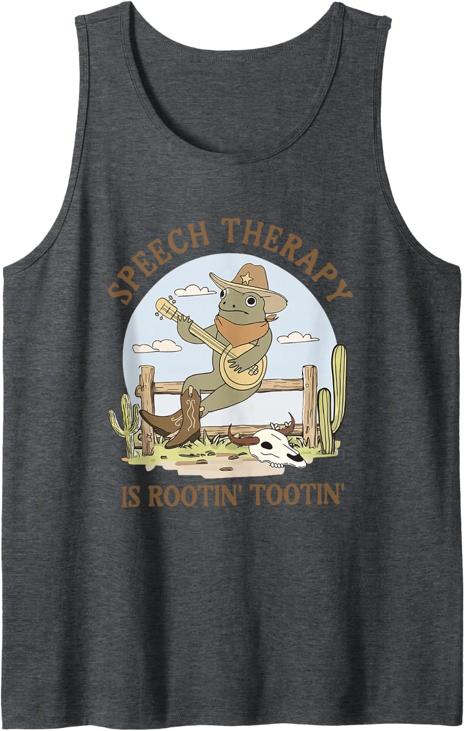Speech Therapy is Rootin Tootin Cowboy Frog SLP School Sleeveless Tank Top - Dark Heather Grey