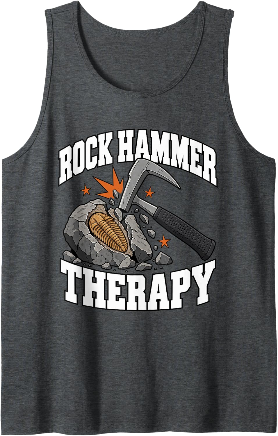 Paleontology Rock Hammer Therapy Trilobite Nerd Humor Sleeveless Tank Top - Dark Heather Grey