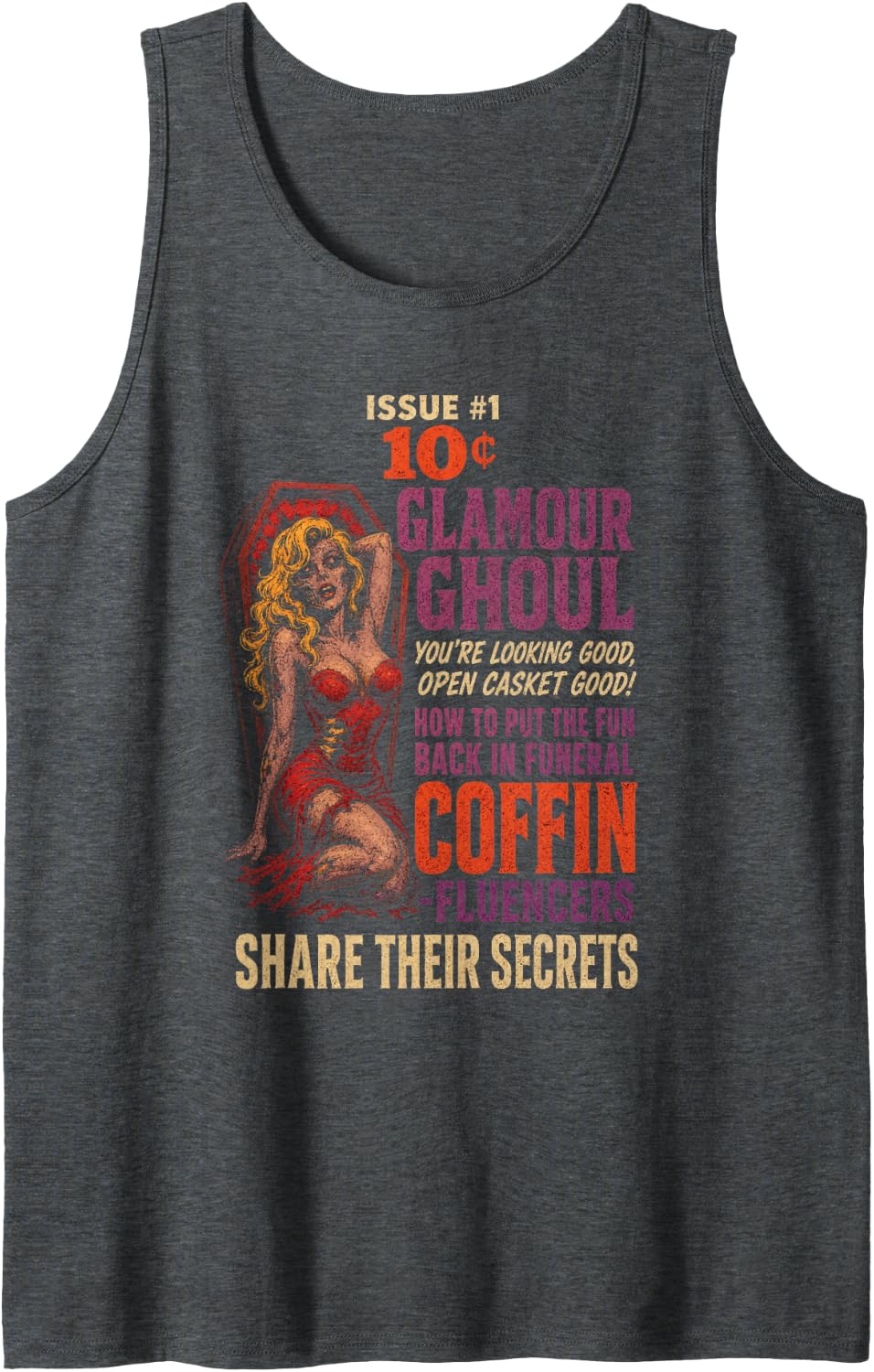 Zombie Pin Up Halloween Glamour Ghoul Retro Comic Cover Sleeveless Tank Top - Dark Heather Grey