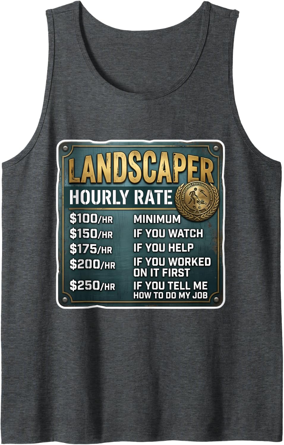 Funny Landscaper Hourly Rate Landscaping Gardening Gardener Sleeveless Tank Top - Dark Heather Grey