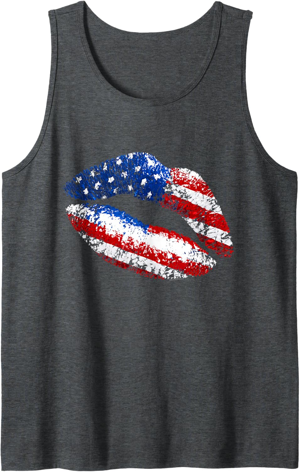 Patriotic American Flag Lipstick Kiss Lips 80s Sexy 1980s Tank Top - Dark Heather Grey