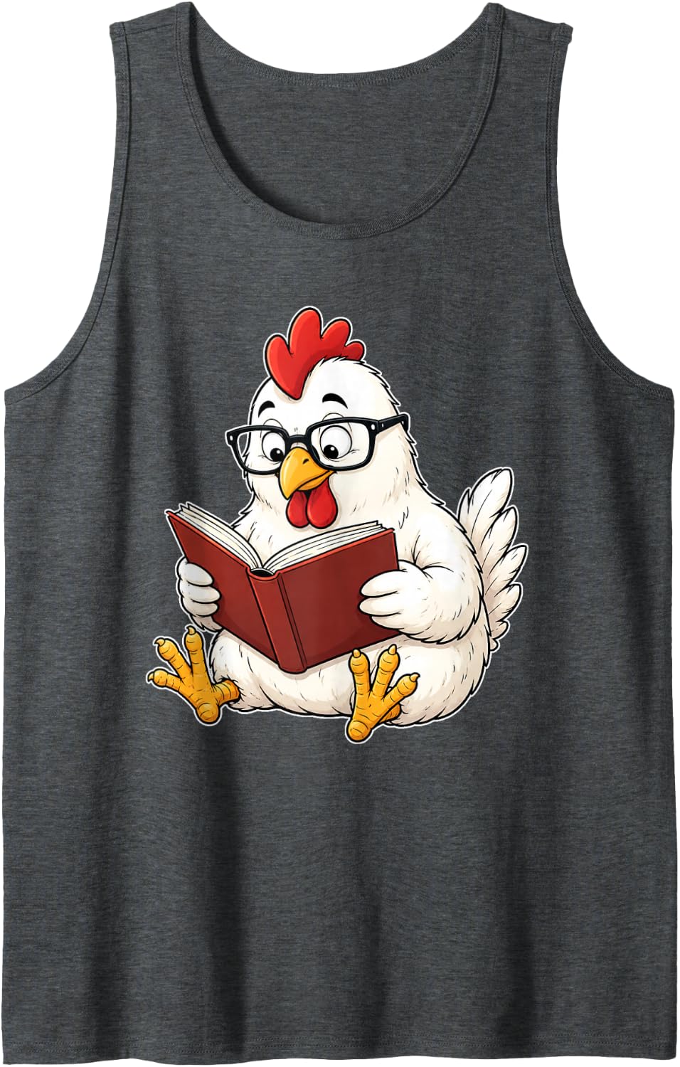 Chicken Bookworm Reading Book Funny Graphic Tank Top - Dark Heather Grey