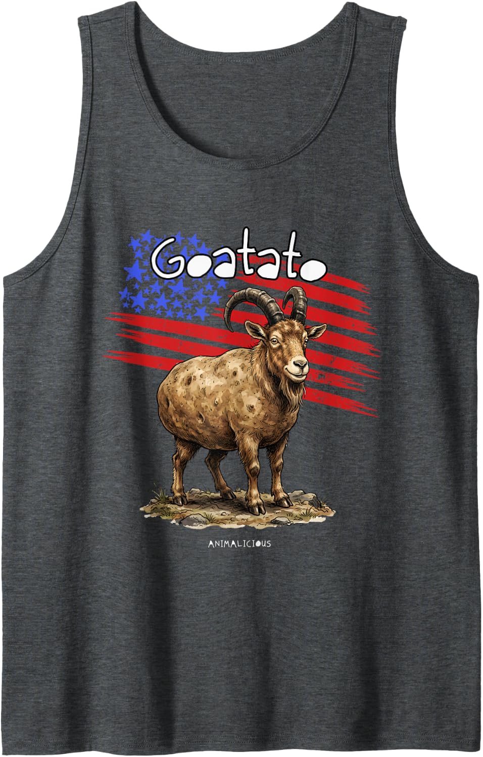 Idaho Funny Mountain Goat with Potato Sleeveless Tank Top - Dark Heather Grey