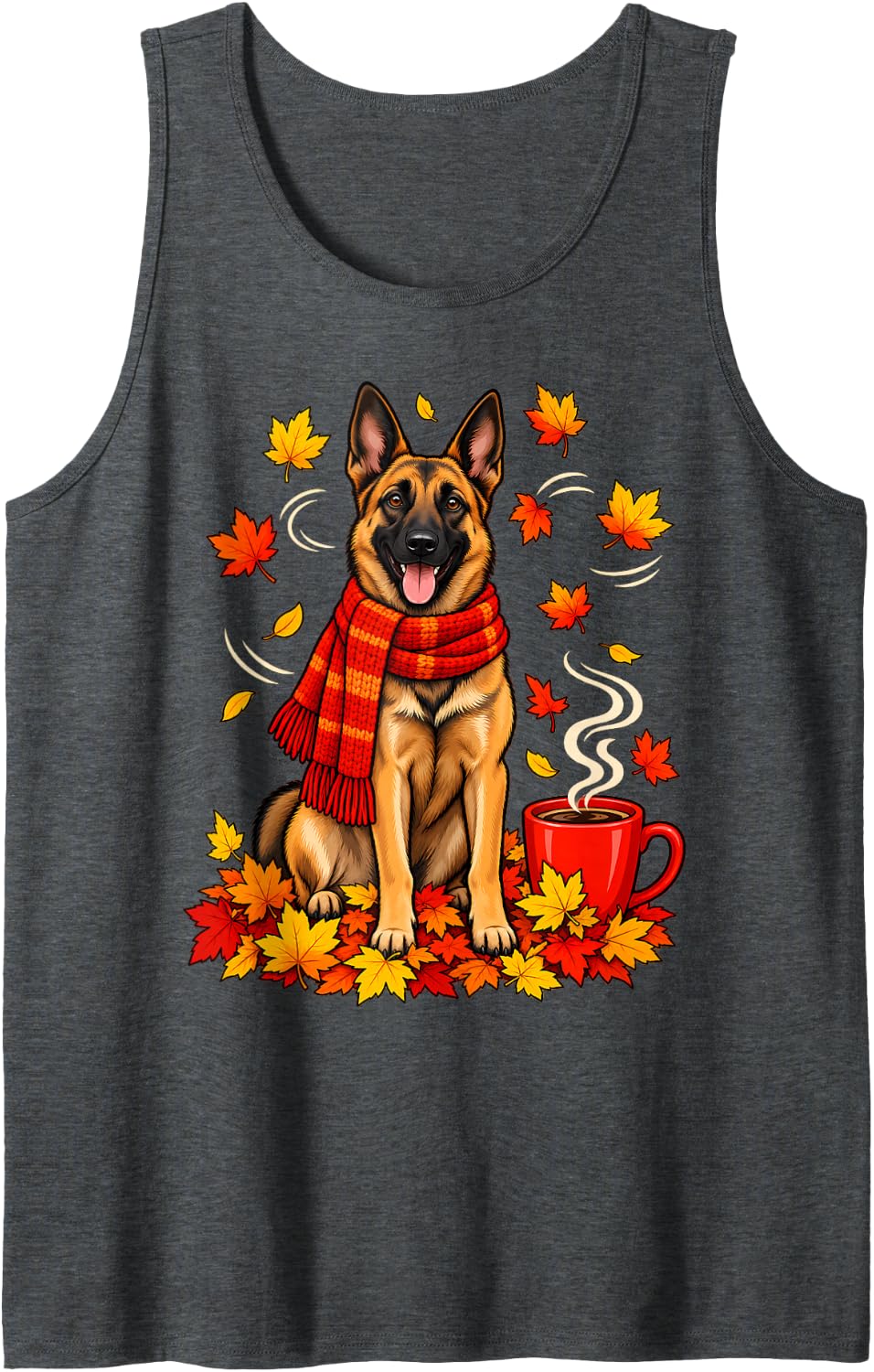 Belgian Malinois Fall Red Scarf Autumn Leaf for Dog Lover Sleeveless Tank Top - Dark Heather Grey