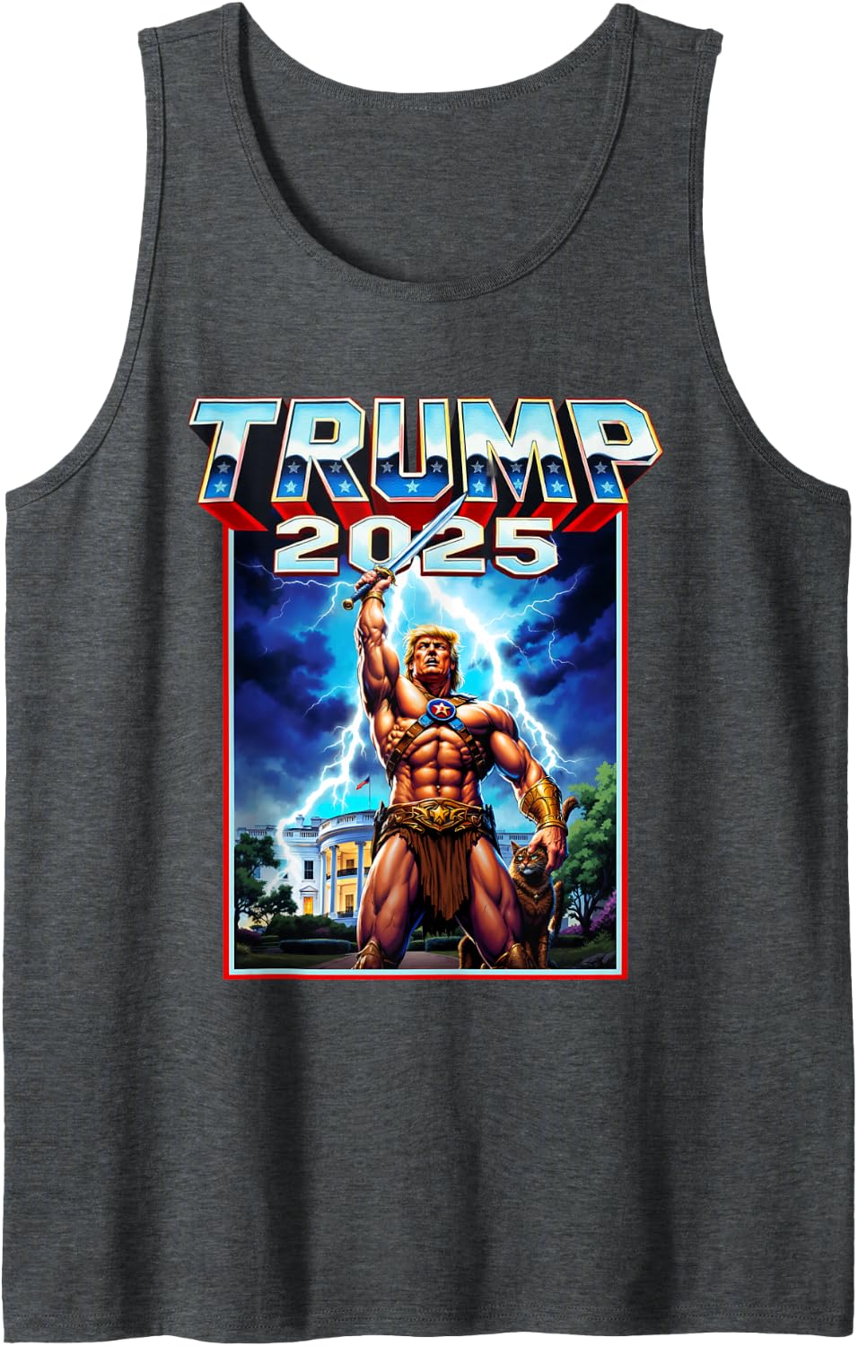 Take America Back Retro President Trump Superhero Sleeveless Tank Top - Dark Heather Grey