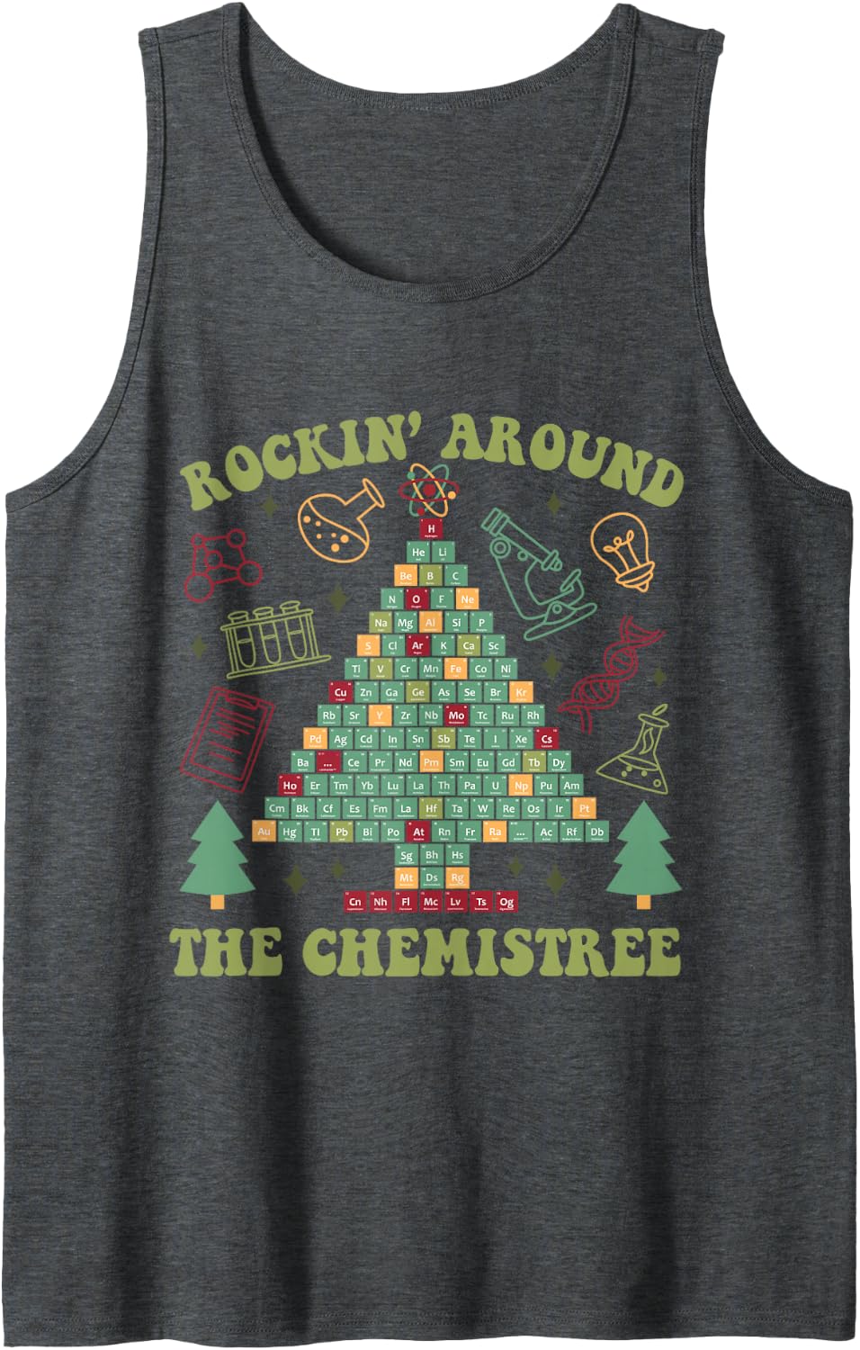 Lab Tech Christmas Shirt Rocking Around Chemistree Sleeveless Tank Top - Dark Heather Grey