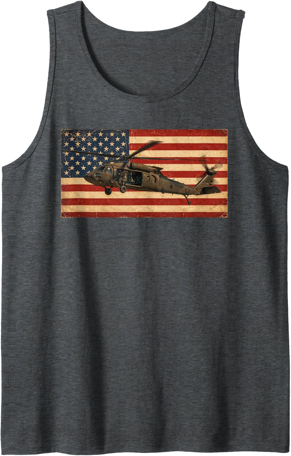 UH-60 Black Hawk Helicopter Vintage Worn American Flag Tank Top - Dark Heather Grey