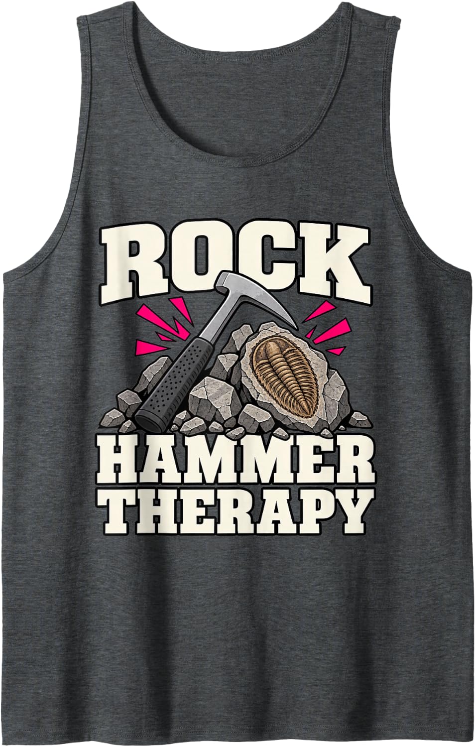 Paleontology Rock Hammer Therapy Trilobite Digger Sleeveless Tank Top - Dark Heather Grey