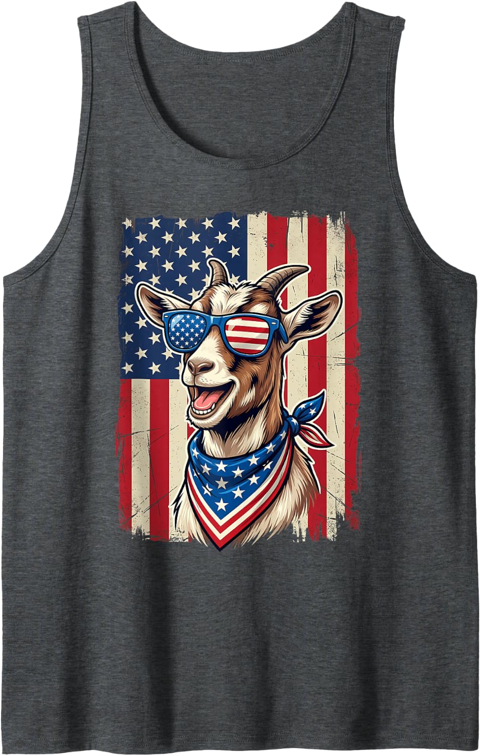 Goat Lover American Flag 4th of July Cute Goat Animal Tank Top - Dark Heather Grey