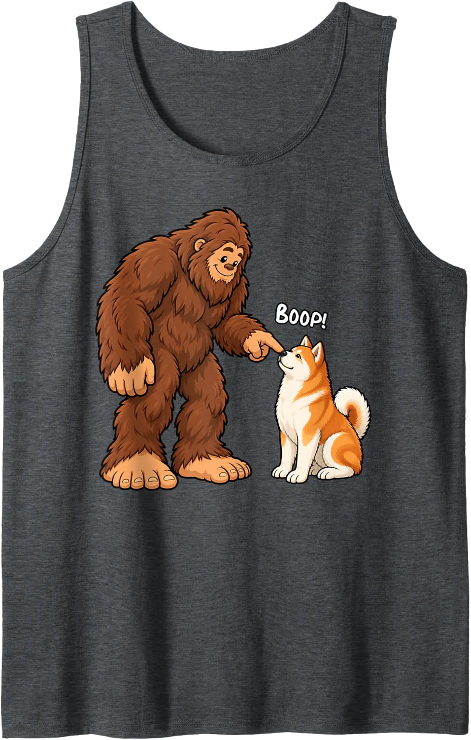 Bigfoot Boop Akita Funny Dog Lover Sleeveless Tank Top - Dark Heather Grey