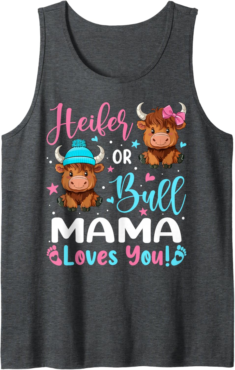 Bull or Heifer Mama Loves You Highland Cow Lover Sleeveless Tank Top - Dark Heather Grey