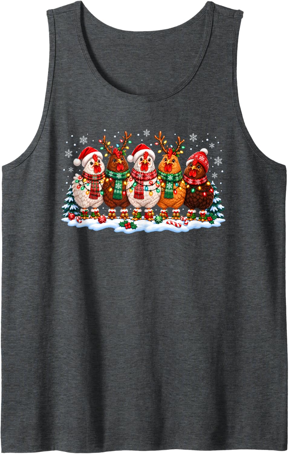 Funny Christmas Chicken Lover Lights Xmas Farm Holiday Sleeveless Tank Top - Dark Heather Grey