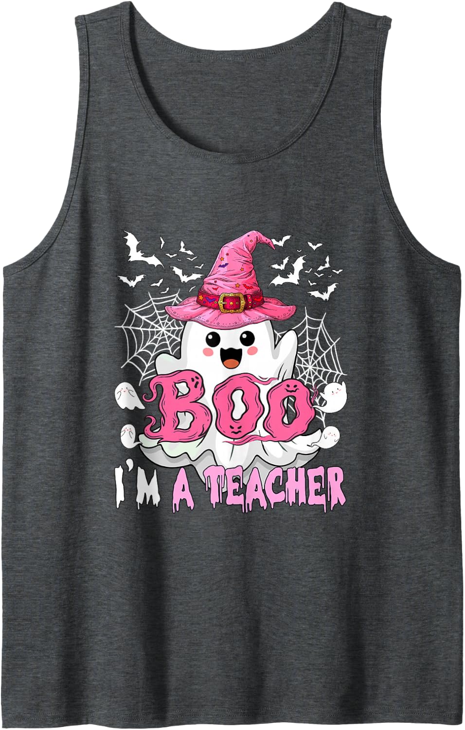 Boo Proud A Teacher Halloween Ghost Cosplay Witch Lover Sleeveless Tank Top - Dark Heather Grey