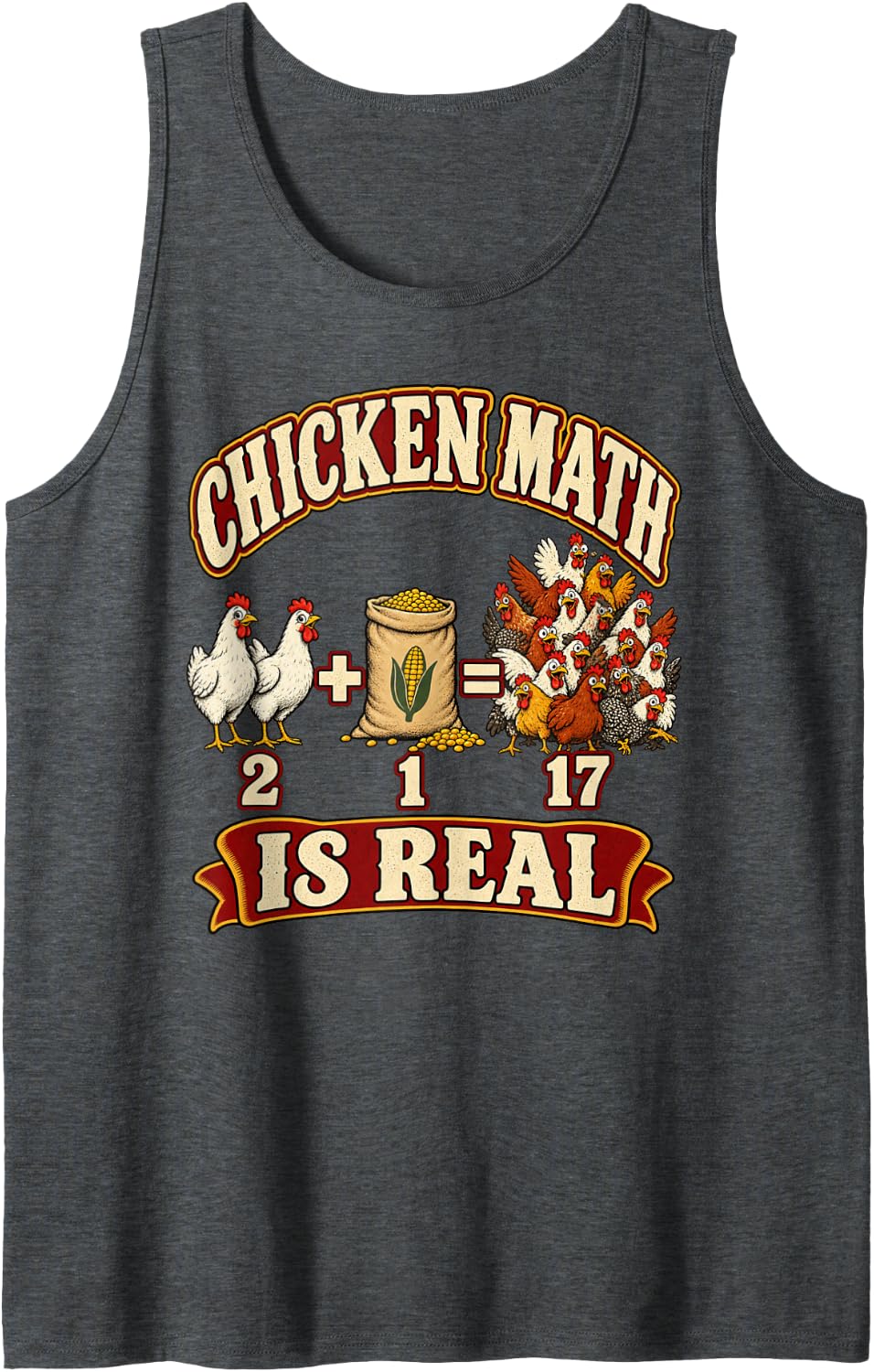 Chicken Math is Real Funny Backyard Chicken Keeper Sleeveless Tank Top - Dark Heather Grey