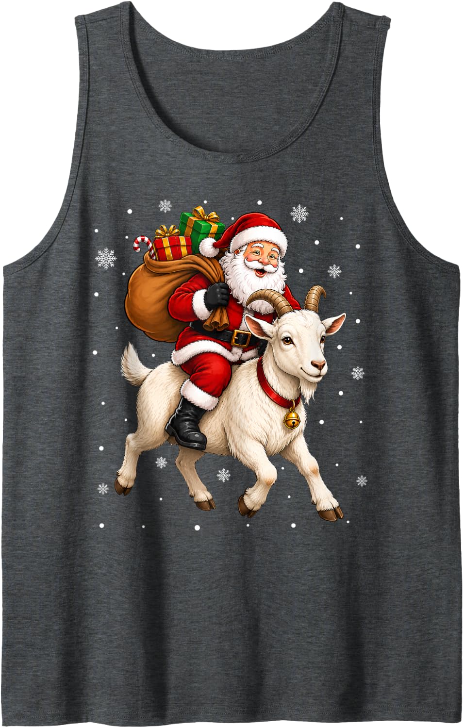 Goat Lover Festive Holiday Funny Santa Riding Goat Christmas Sleeveless Tank Top - Dark Heather Grey