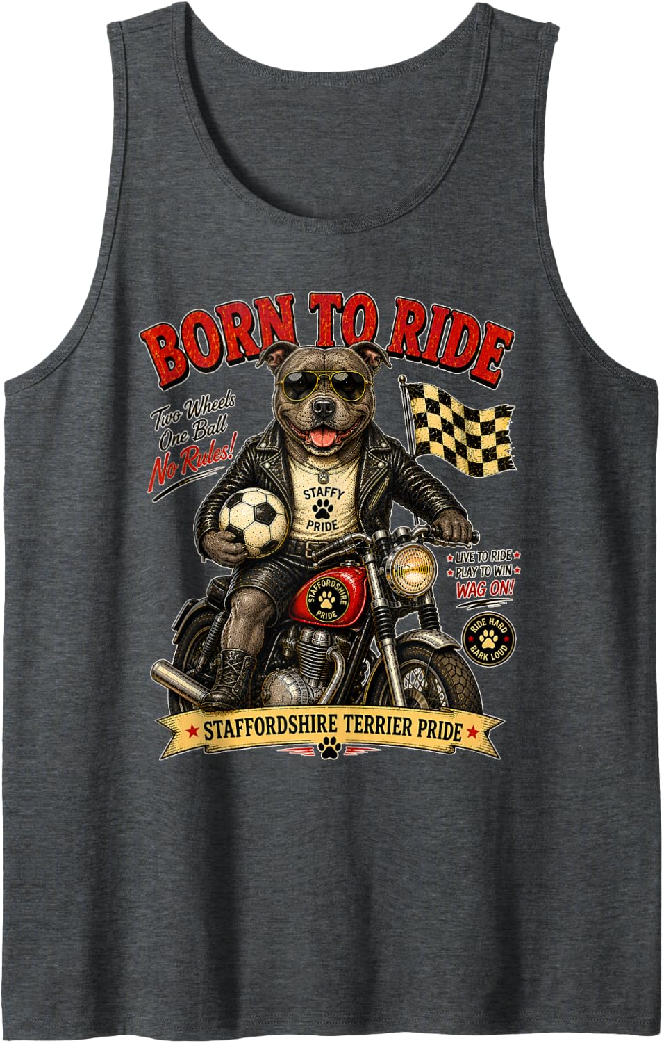 Staffordshire Terrier on Motorbike Play Footbal Soccer DIGOR Tank Top - Dark Heather Grey