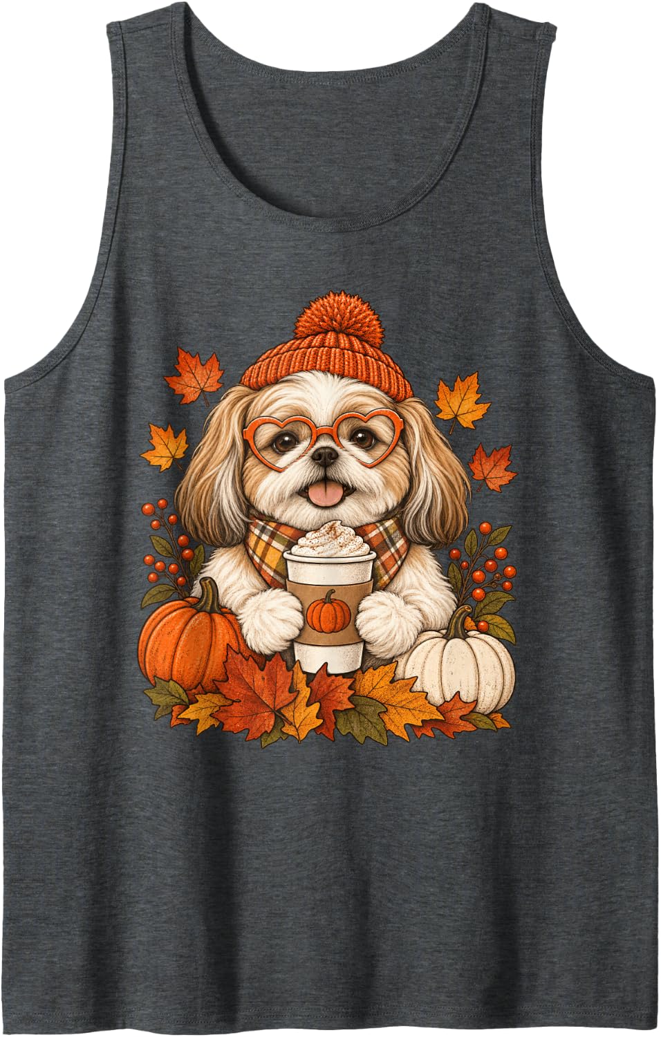 Shih Tzu Fall Autumn Season Pumpkin Spice Shihtzu Dog Sleeveless Tank Top - Dark Heather Grey