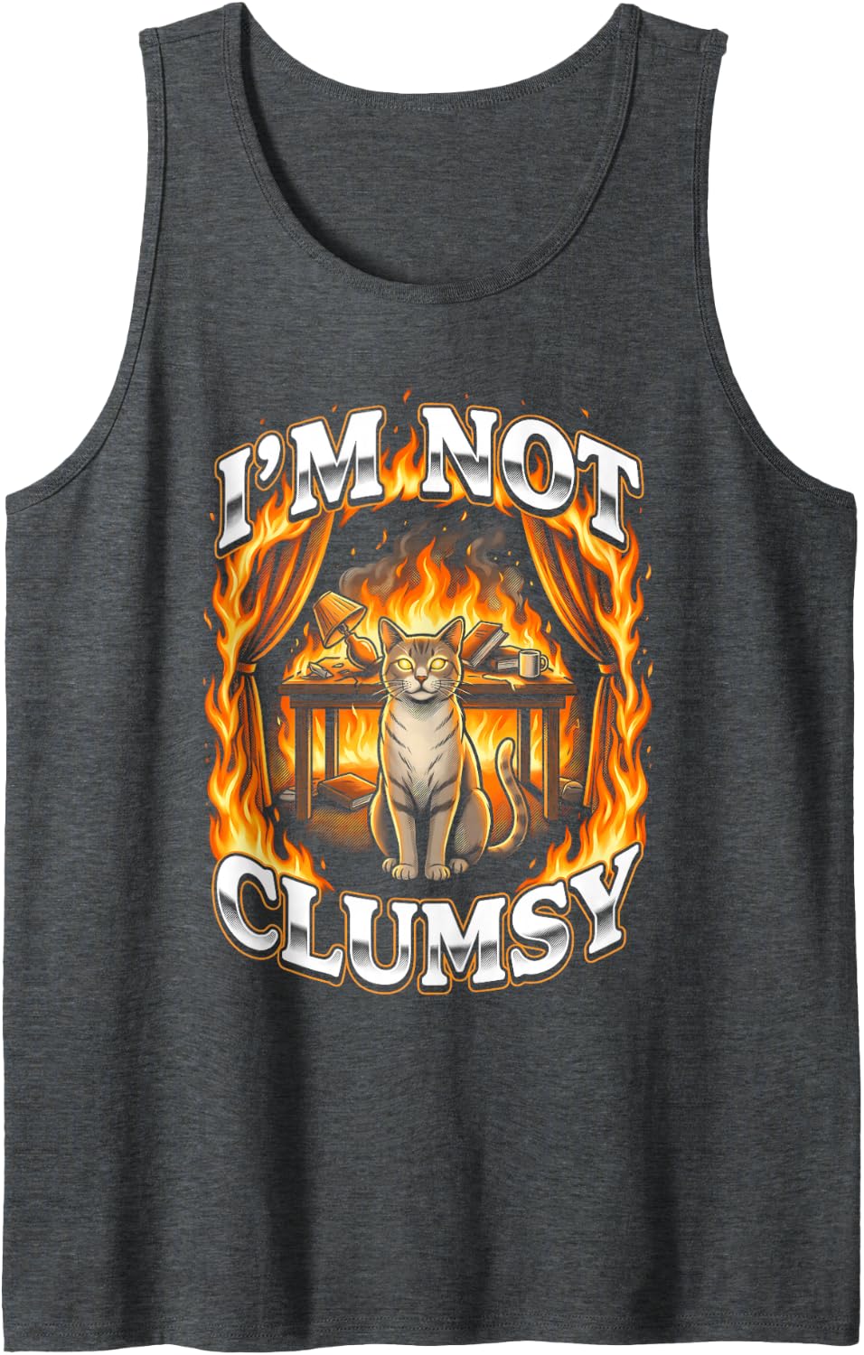I'm Not Clumsy Funny Cat Sarcastic Meme Quote Sleeveless Tank Top - Dark Heather Grey