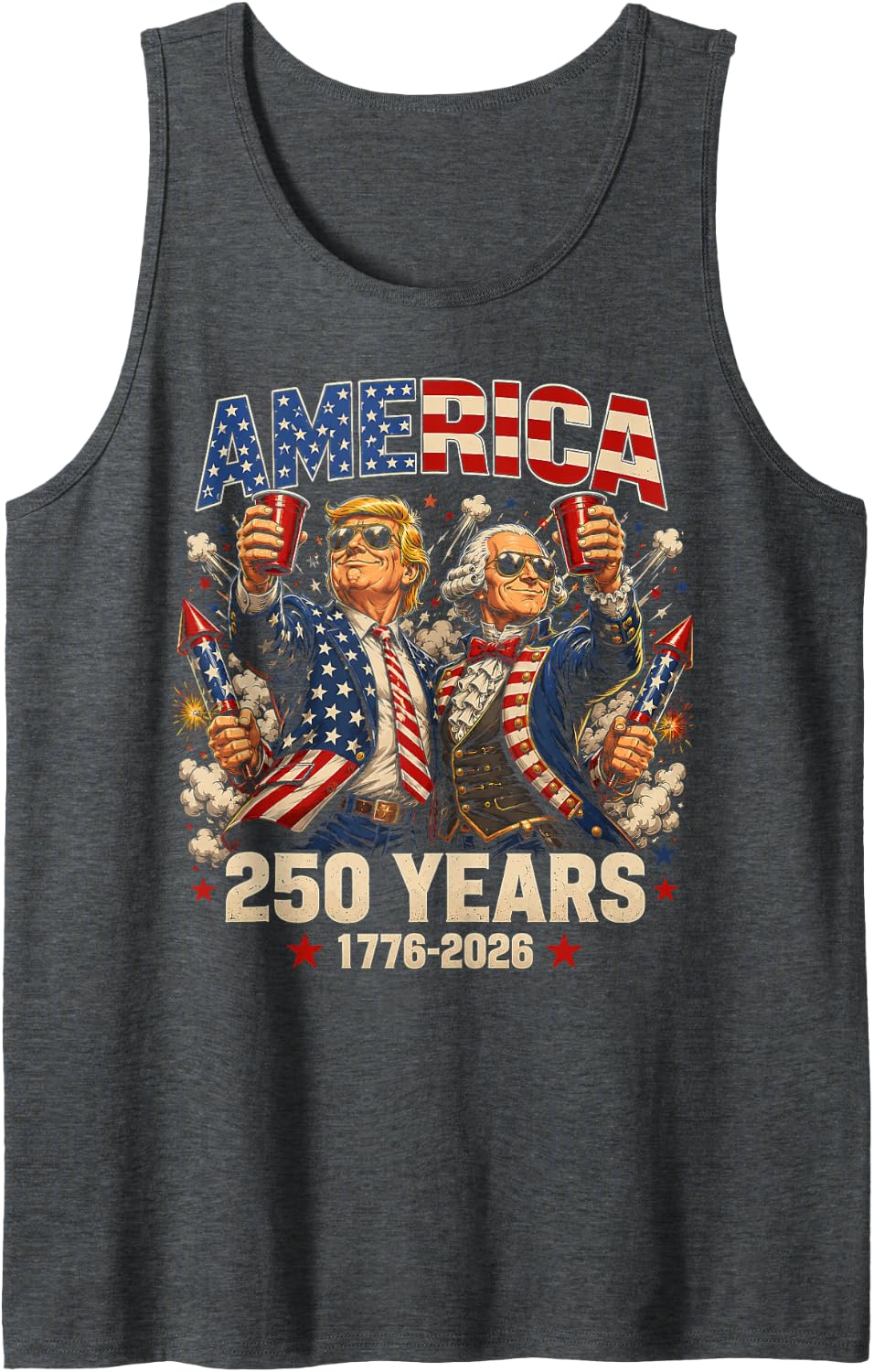 250 Years America Anniversary 250th Trump Washington Vintage Tank Top - Dark Heather Grey