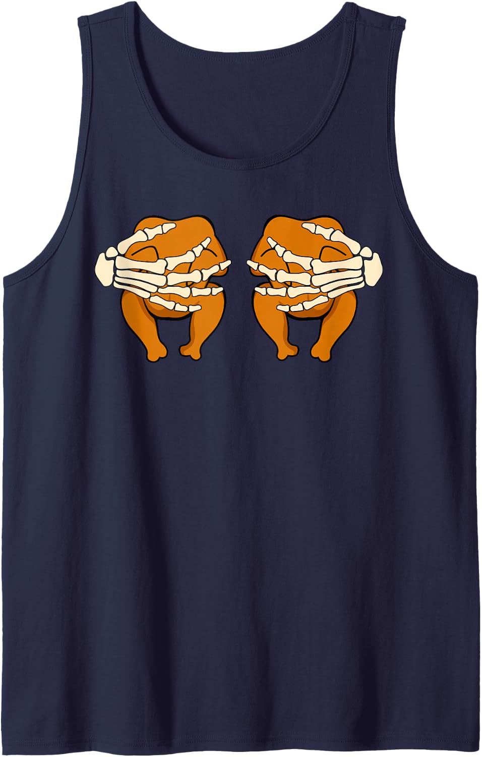 Turkey Breast Skeleton Hand Hold Chickens Boob Thanksgiving Sleeveless Tank Top - Navy Blue