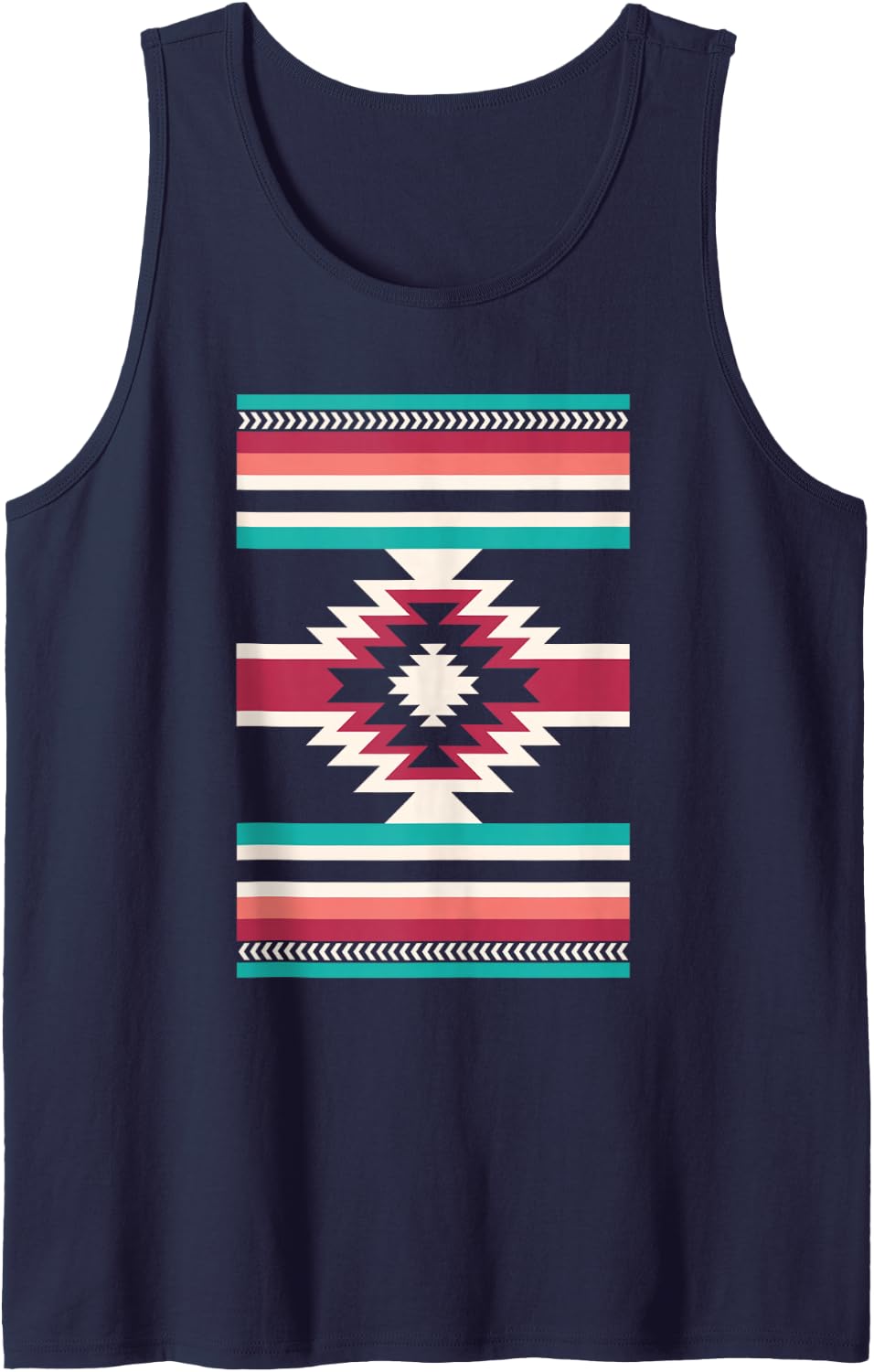 Aztec Southwest Santa Fe Native Geometric Pattern Sleeveless Tank Top - Navy Blue