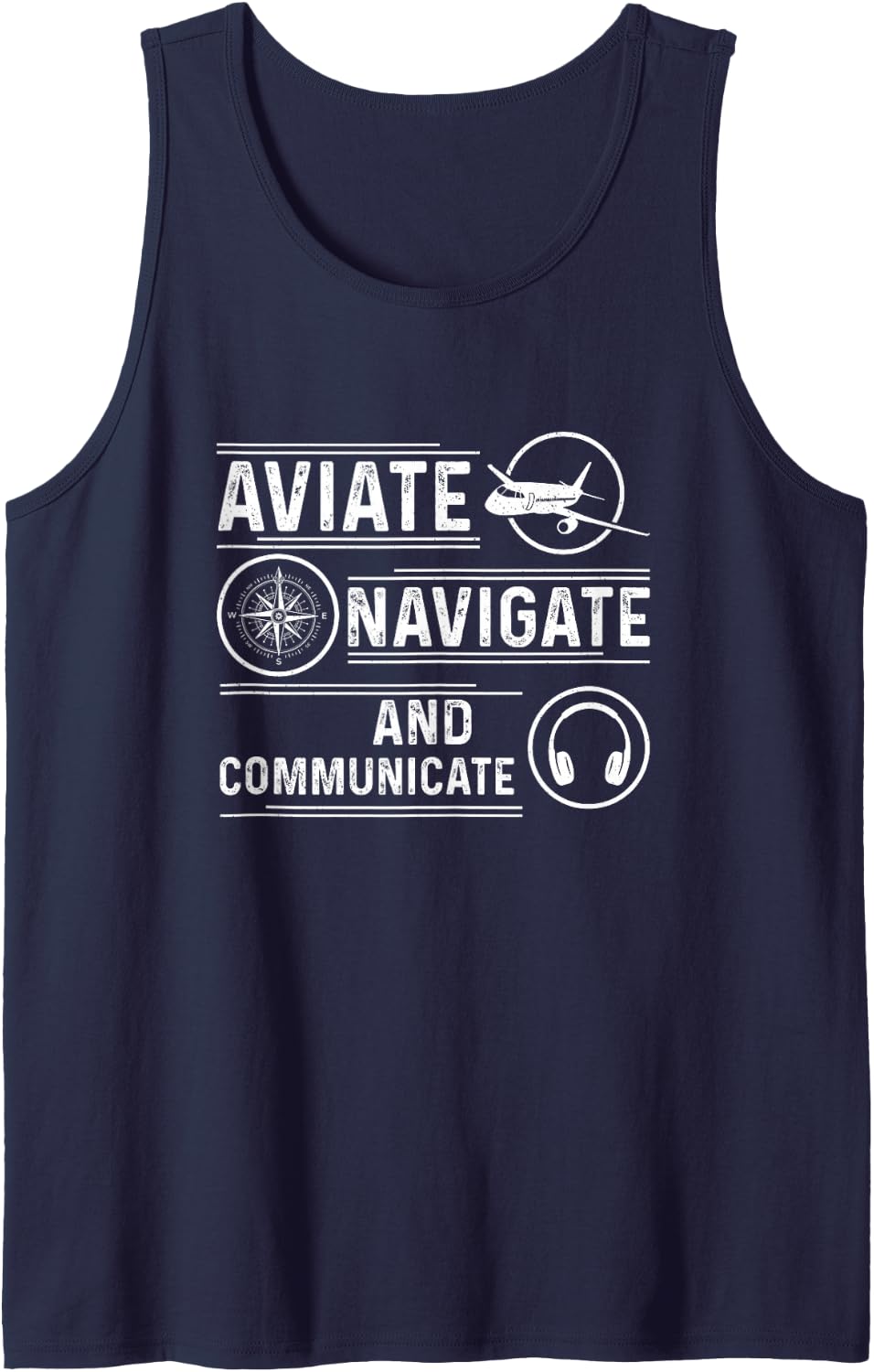 Fly, Navigate and Communicate Aviation Sleeveless Tank Top - Navy Blue